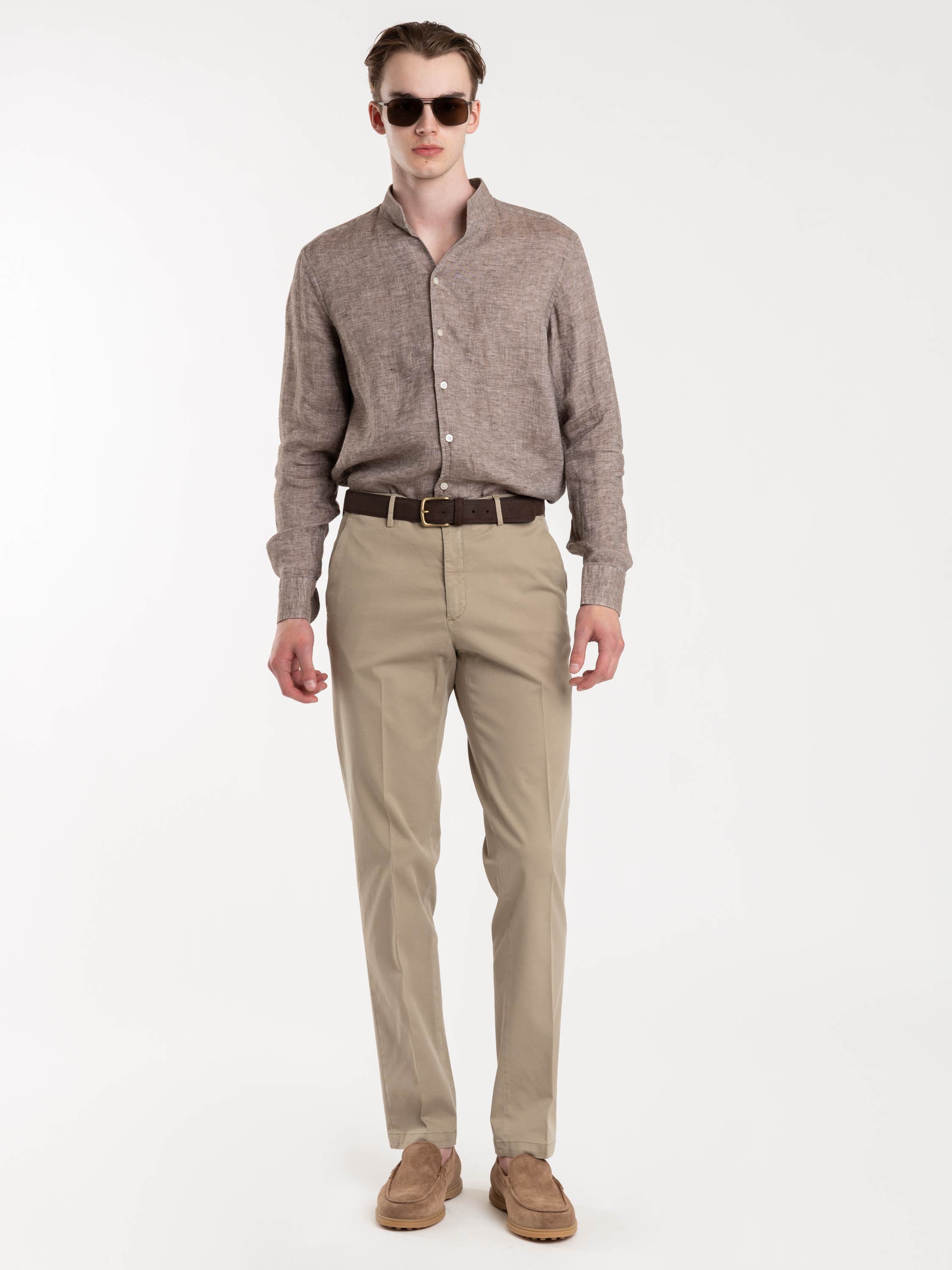 Coffee Brown Garment-Dyed Linen Modern Fit Casual Shirt