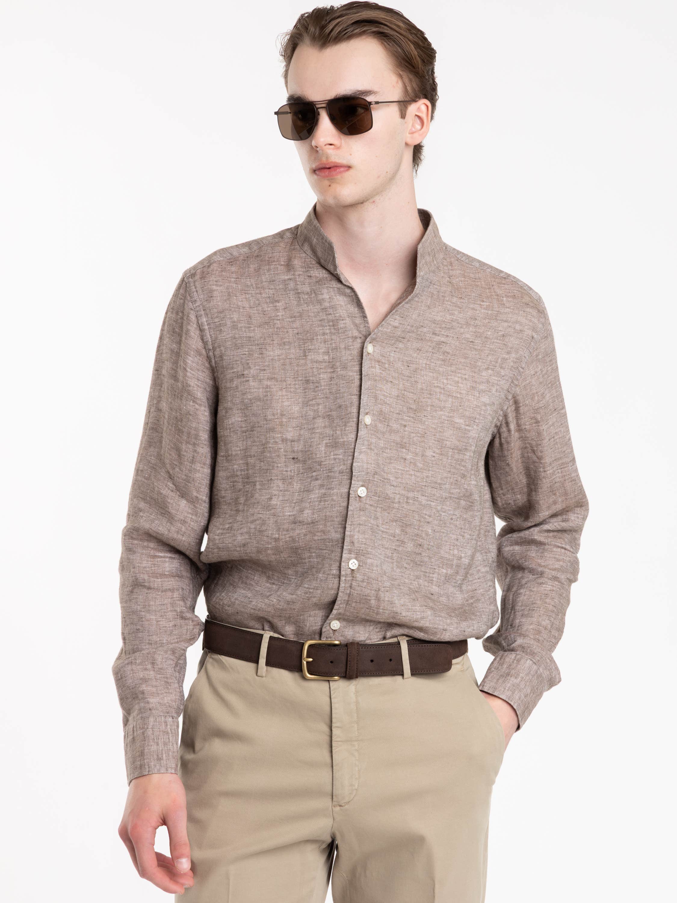 Coffee Brown Garment-Dyed Linen Modern Fit Casual Shirt