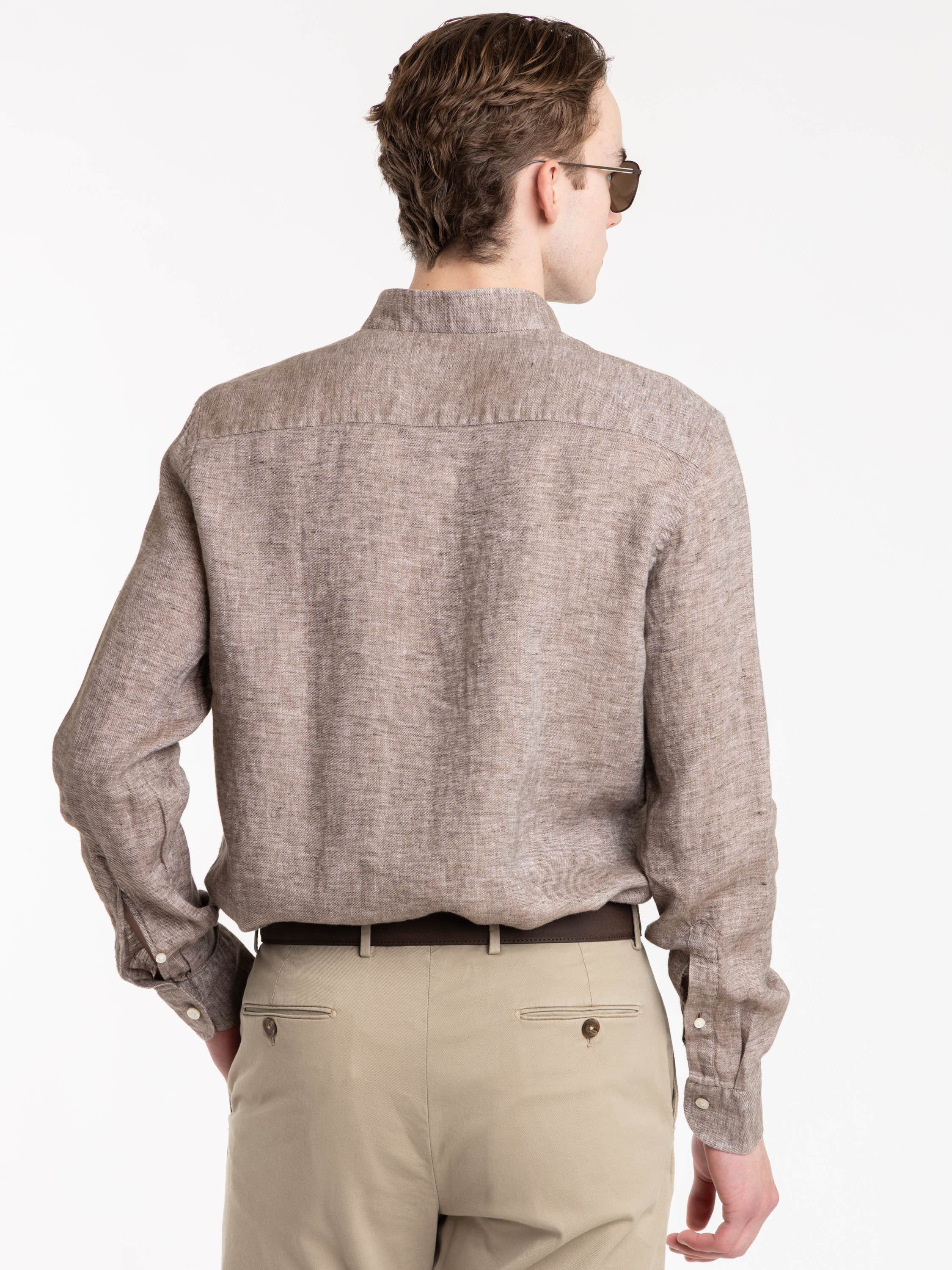 Coffee Brown Garment-Dyed Linen Modern Fit Casual Shirt