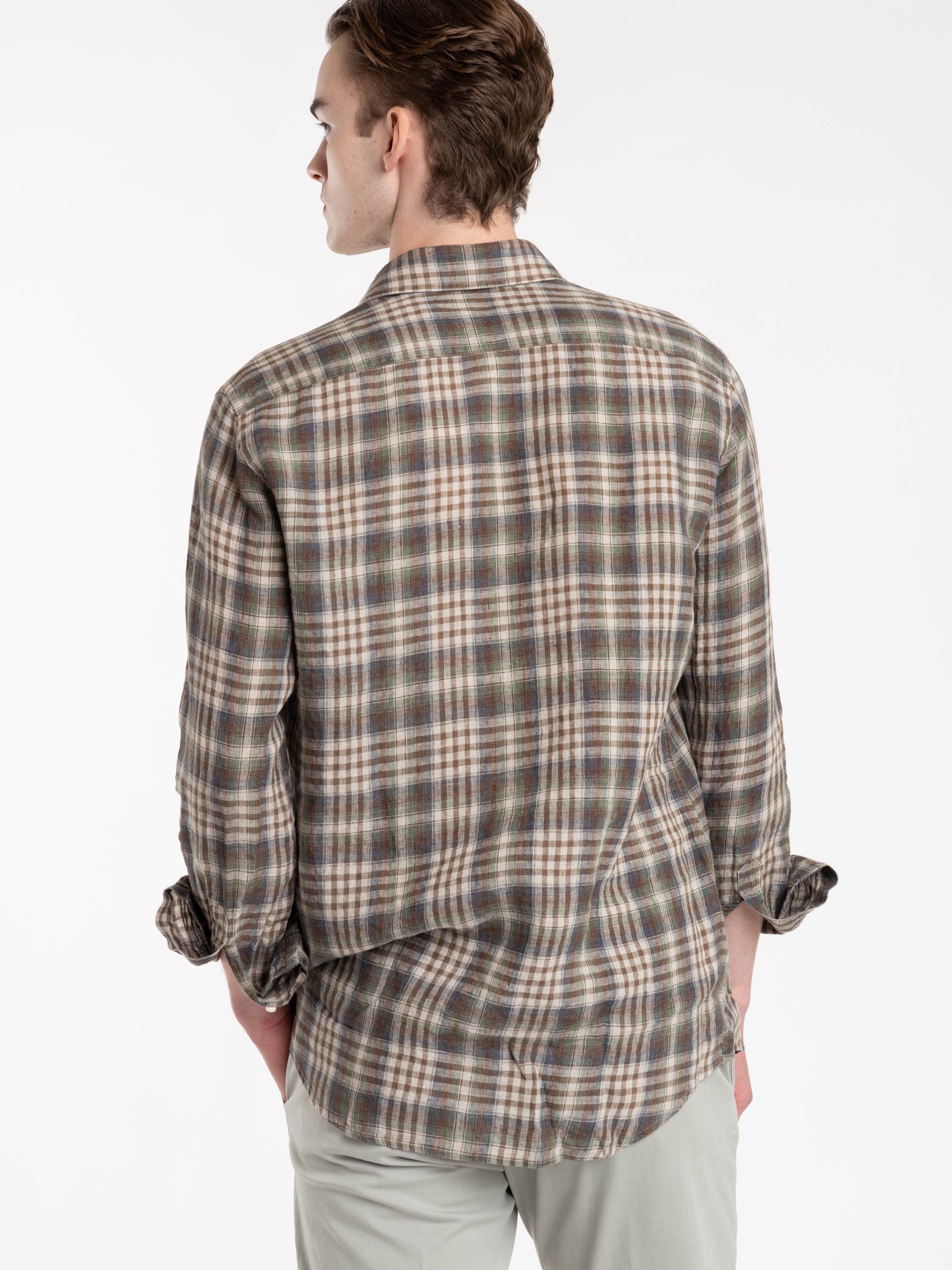 Grey and Brown Check Cotton and Wool Flannel Shirt