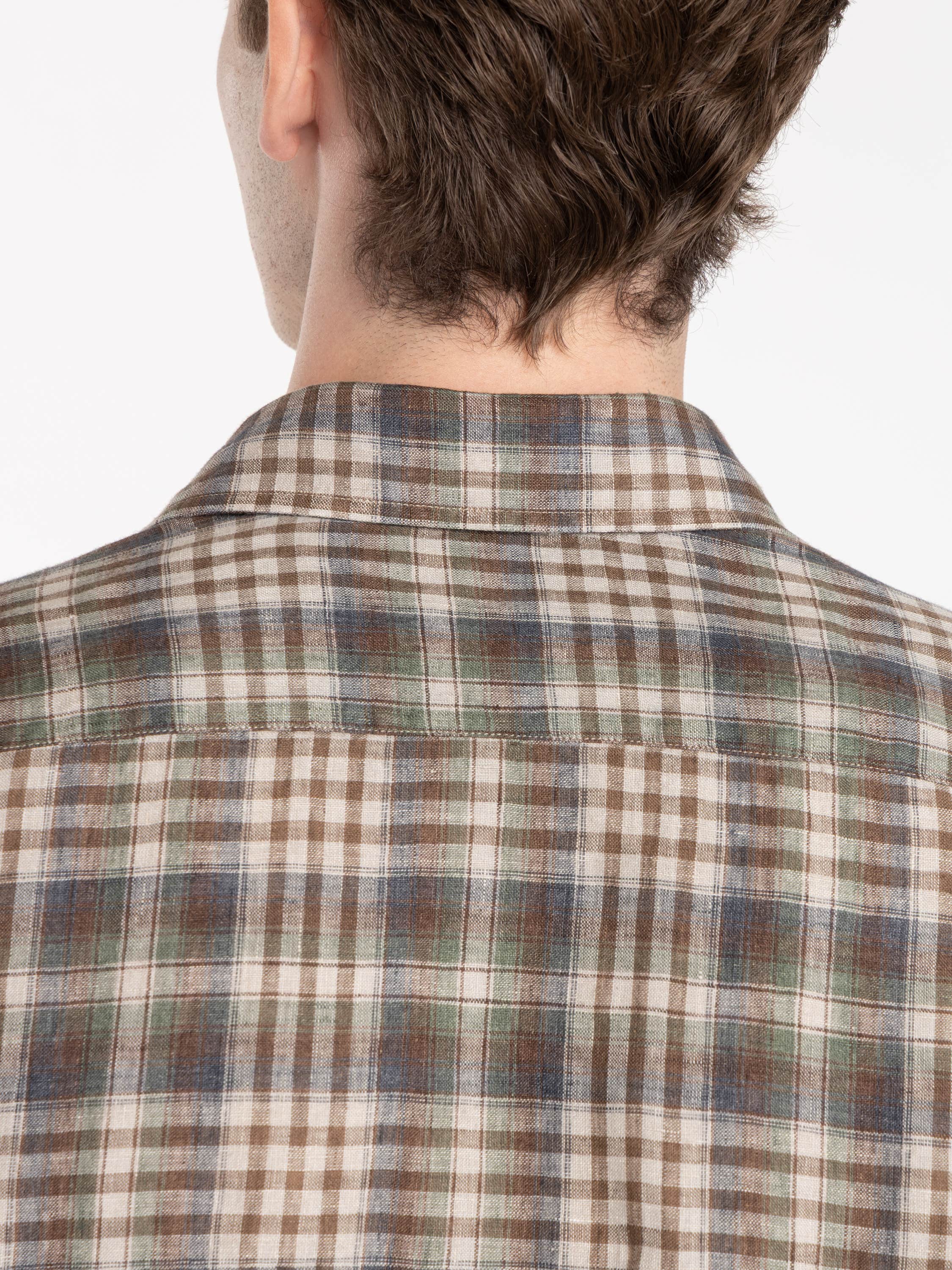 Grey and Brown Check Cotton and Wool Flannel Shirt
