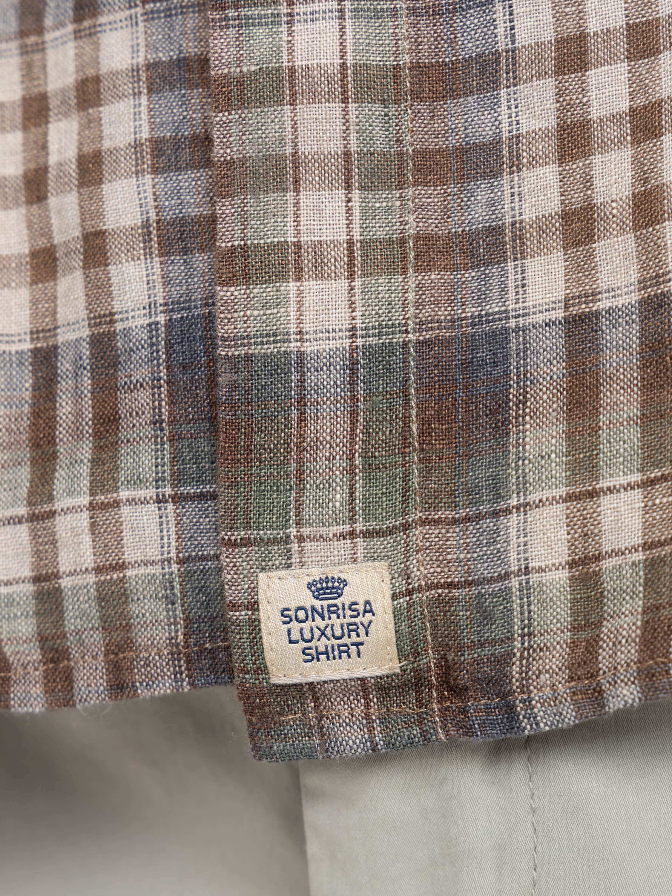 Grey and Brown Check Cotton and Wool Flannel Shirt