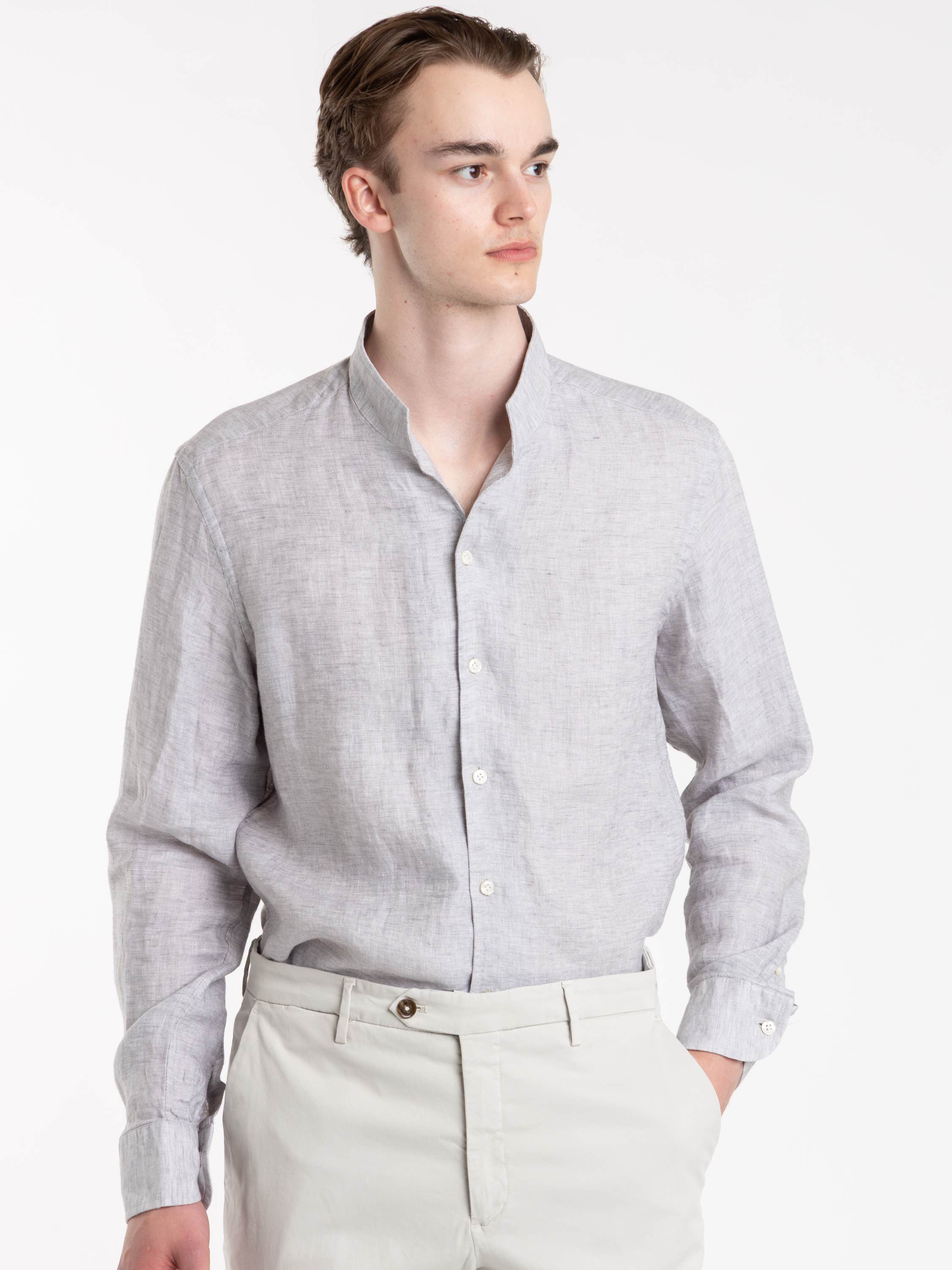 Light Grey Garment-Dyed Linen Modern Fit Casual Shirt