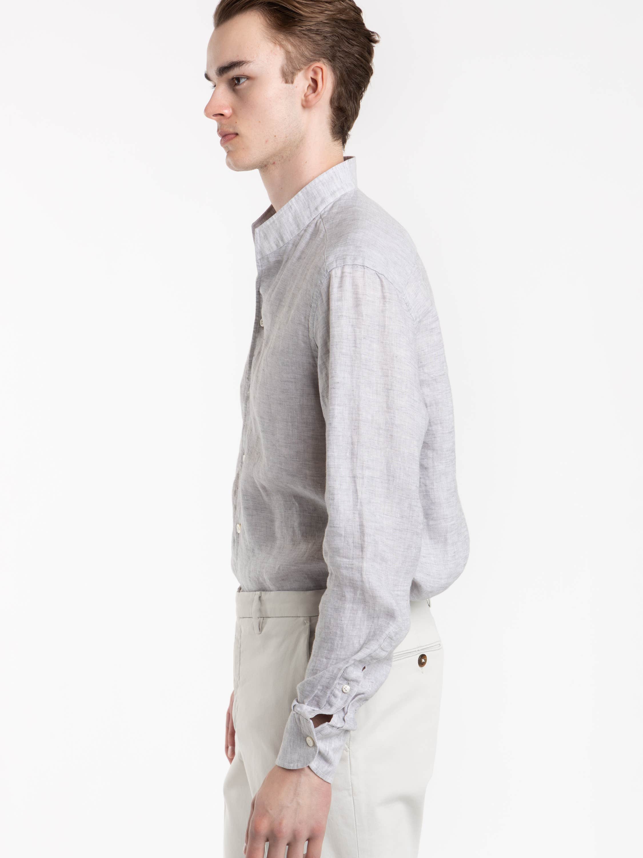 Light Grey Garment-Dyed Linen Modern Fit Casual Shirt