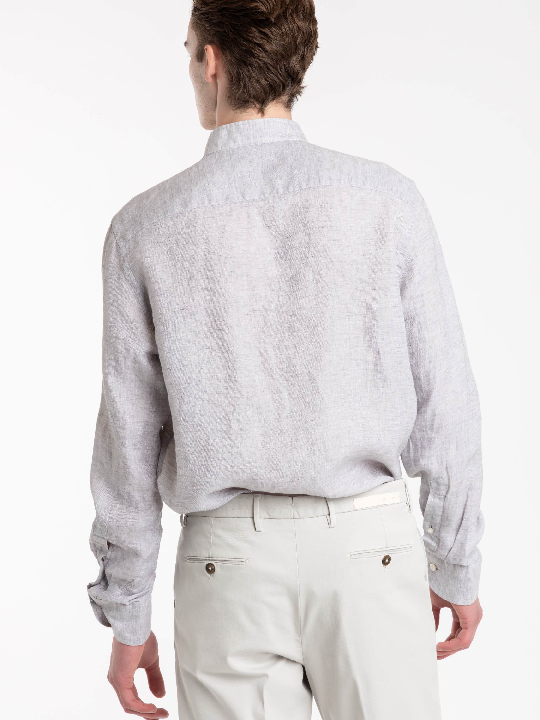 Light Grey Garment-Dyed Linen Modern Fit Casual Shirt
