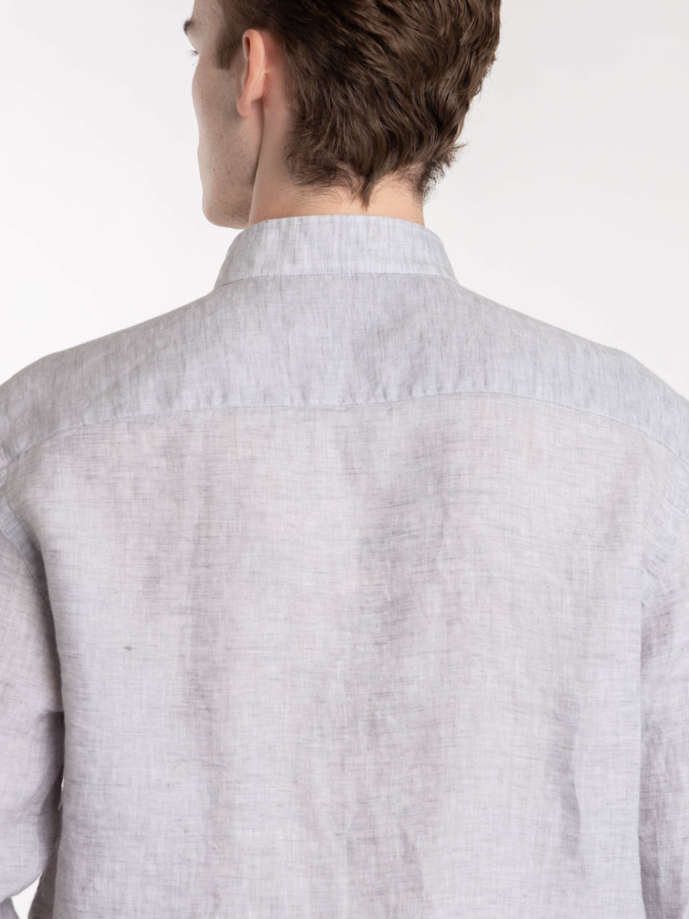 Light Grey Garment-Dyed Linen Modern Fit Casual Shirt