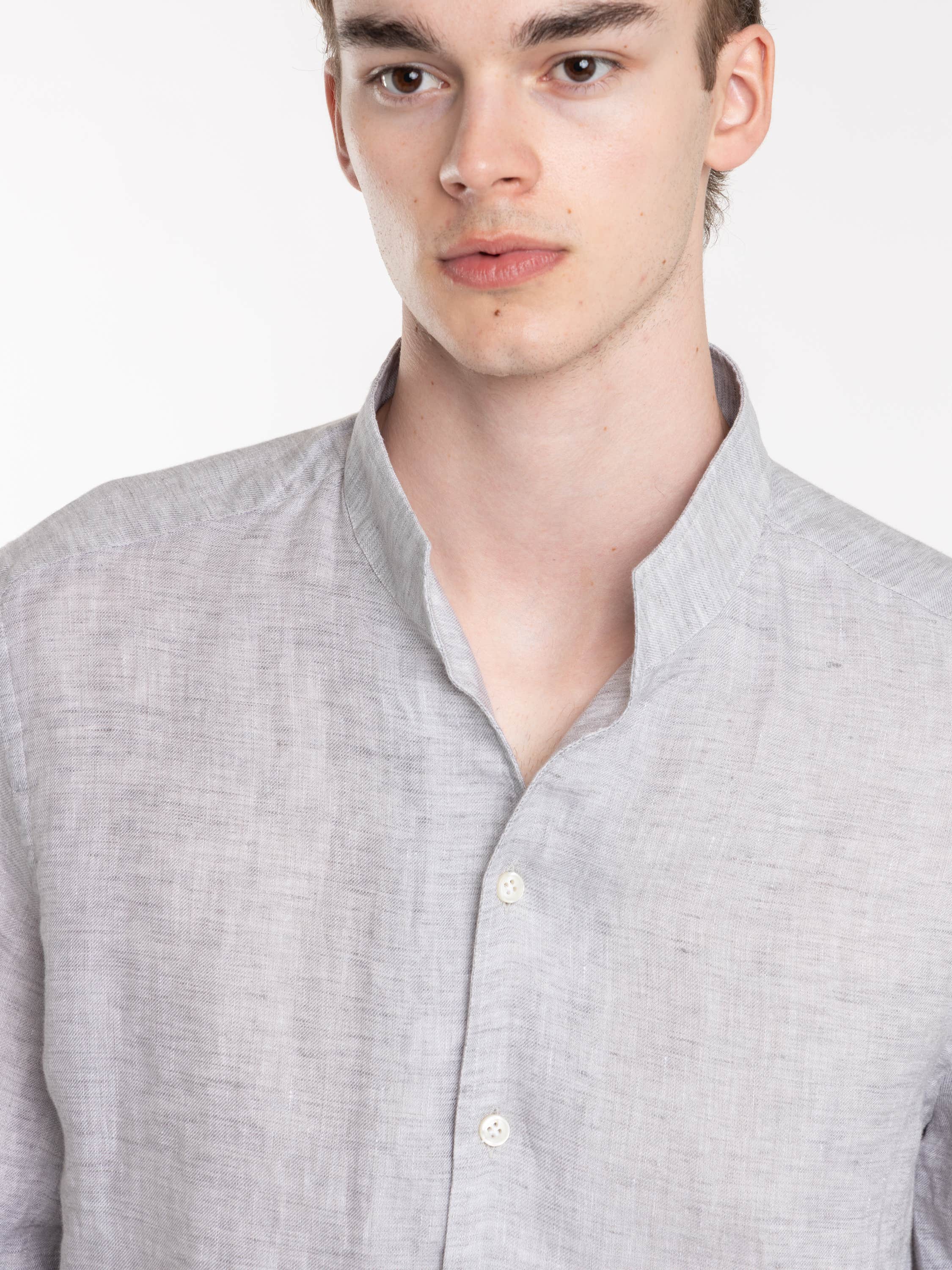 Light Grey Garment-Dyed Linen Modern Fit Casual Shirt
