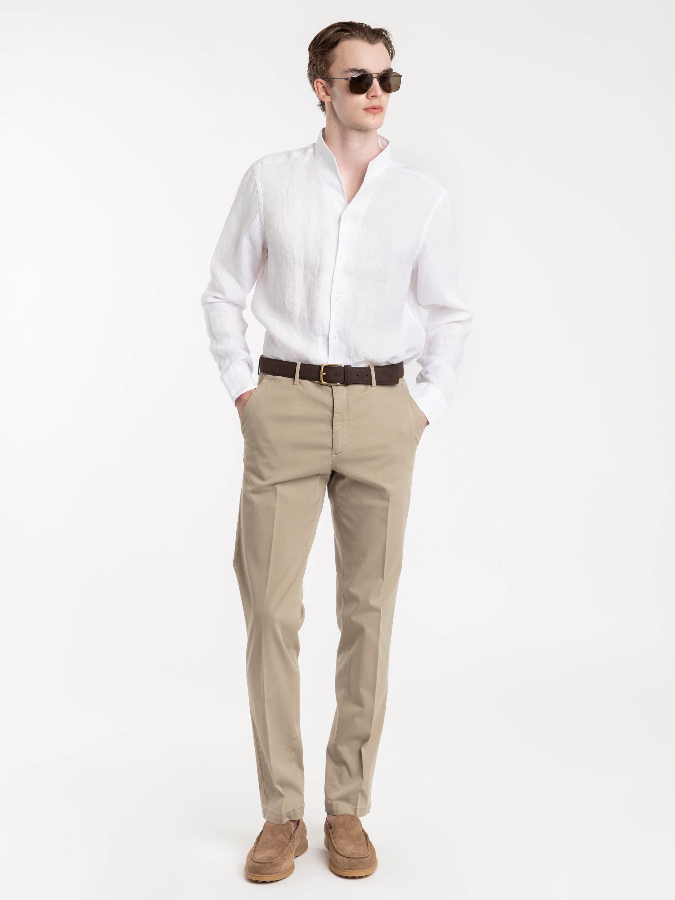 White Garment-Dyed Linen Modern Fit Casual Shirt
