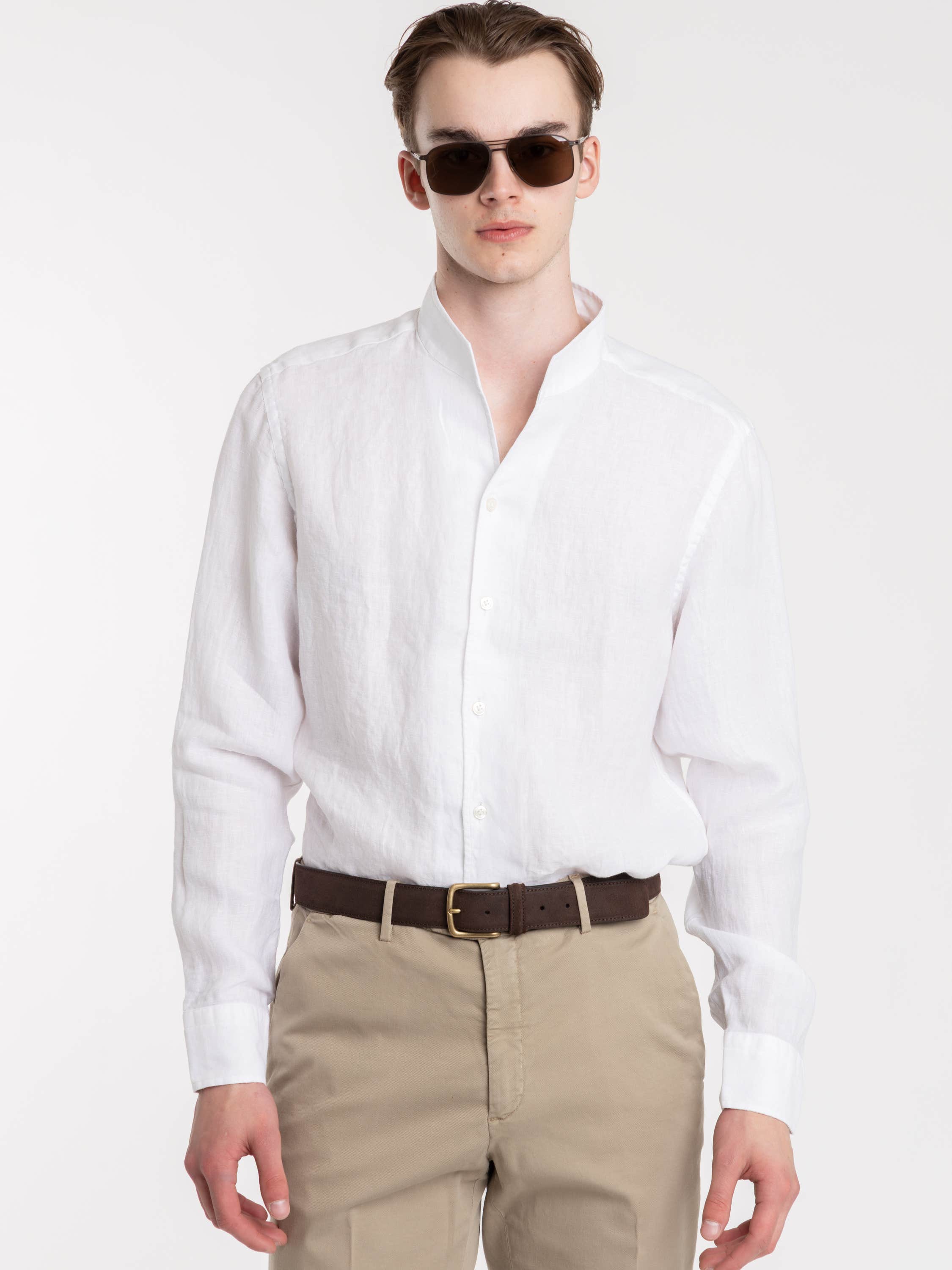 White Garment-Dyed Linen Modern Fit Casual Shirt