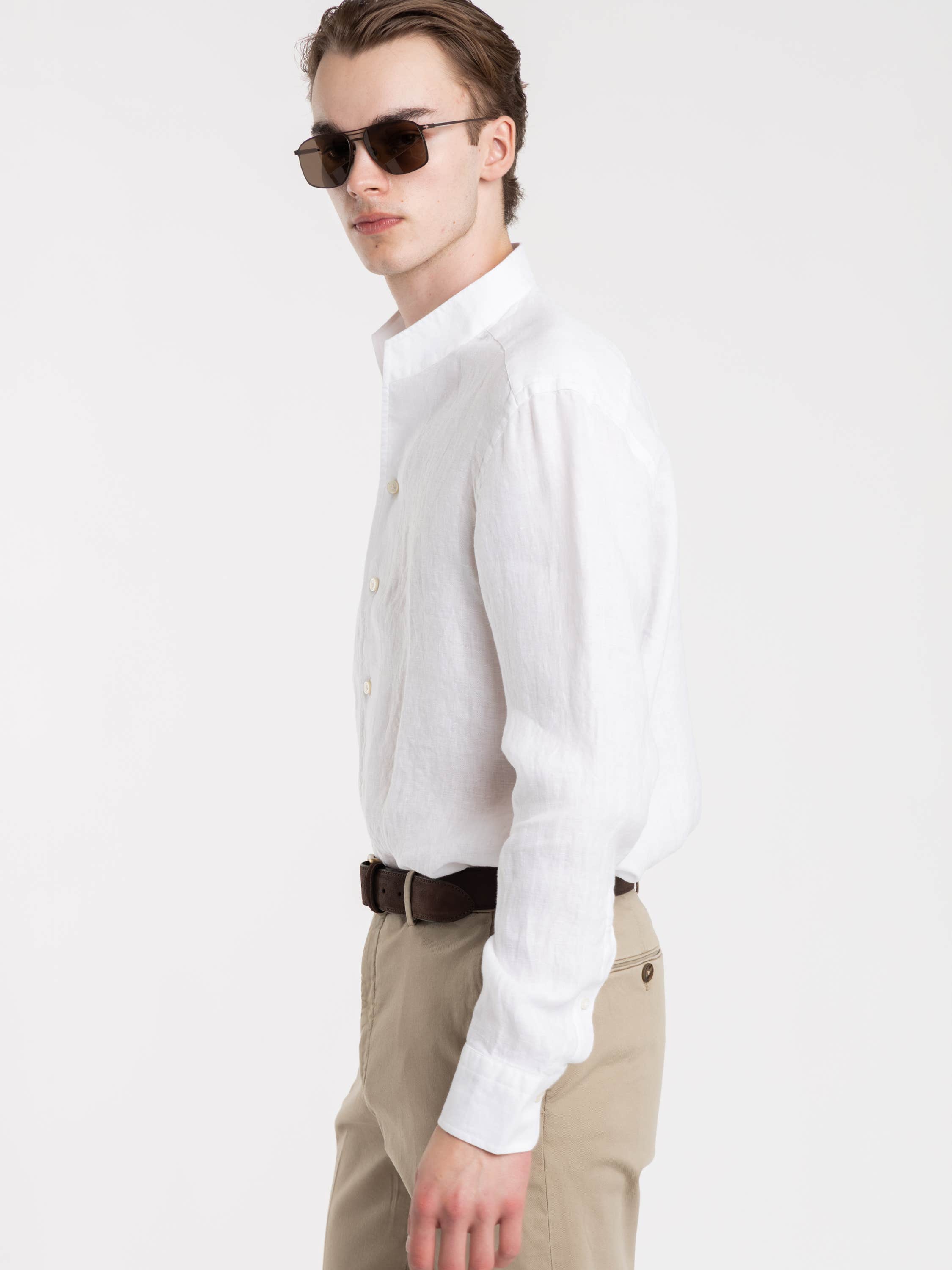 White Garment-Dyed Linen Modern Fit Casual Shirt