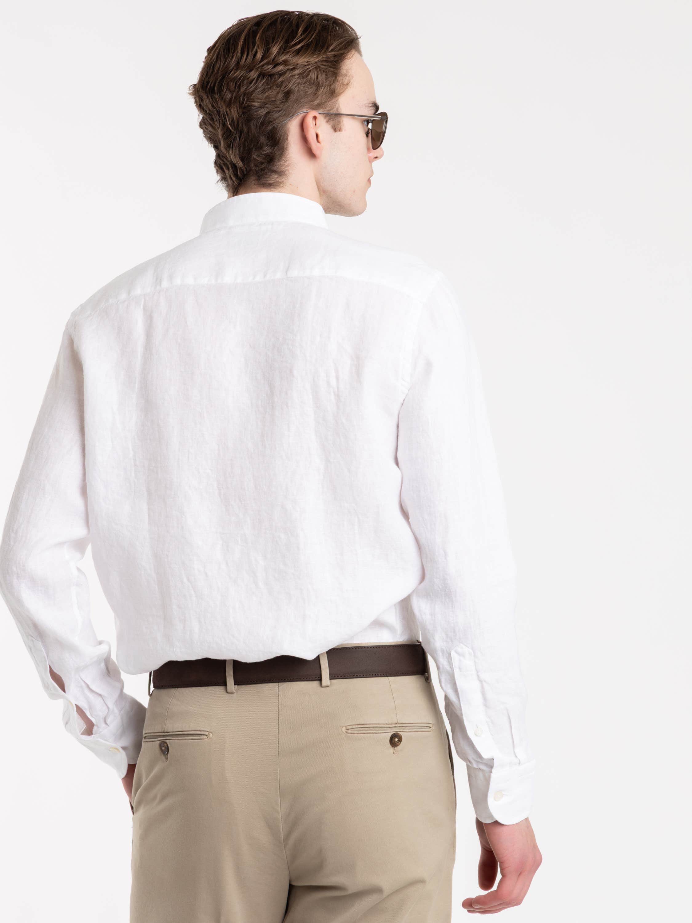 White Garment-Dyed Linen Modern Fit Casual Shirt