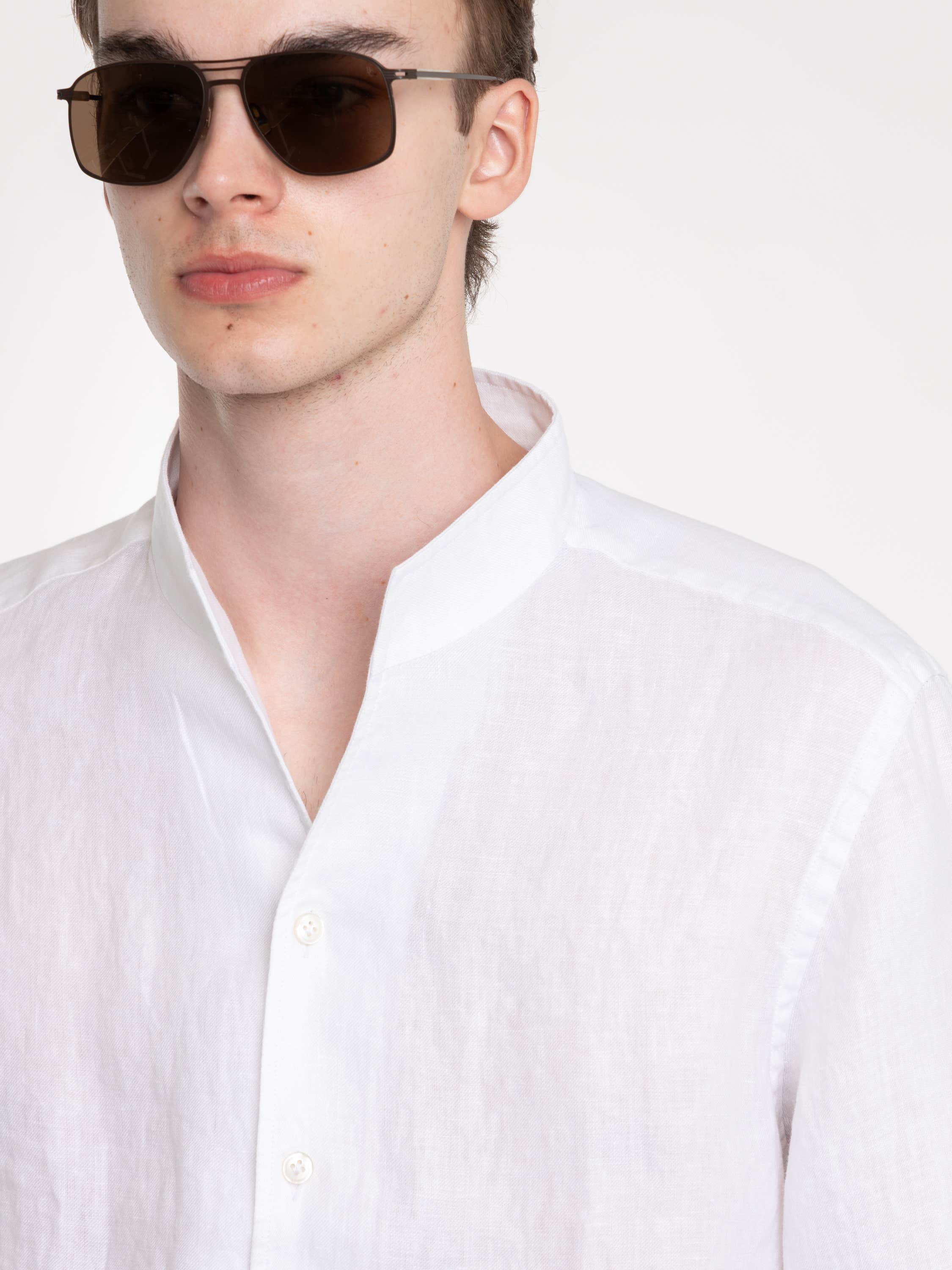 White Garment-Dyed Linen Modern Fit Casual Shirt