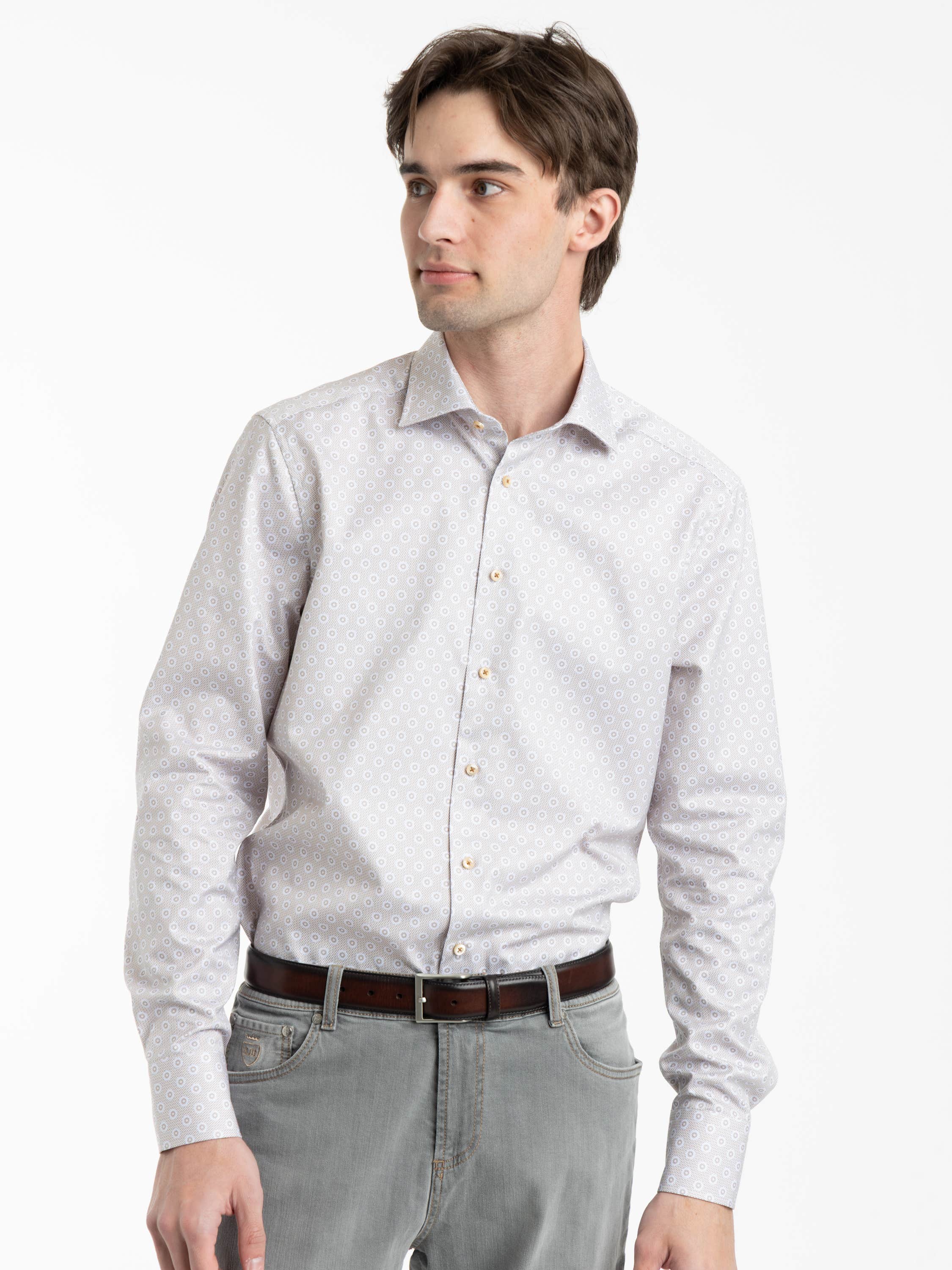 Beige Patterned Twill Shirt