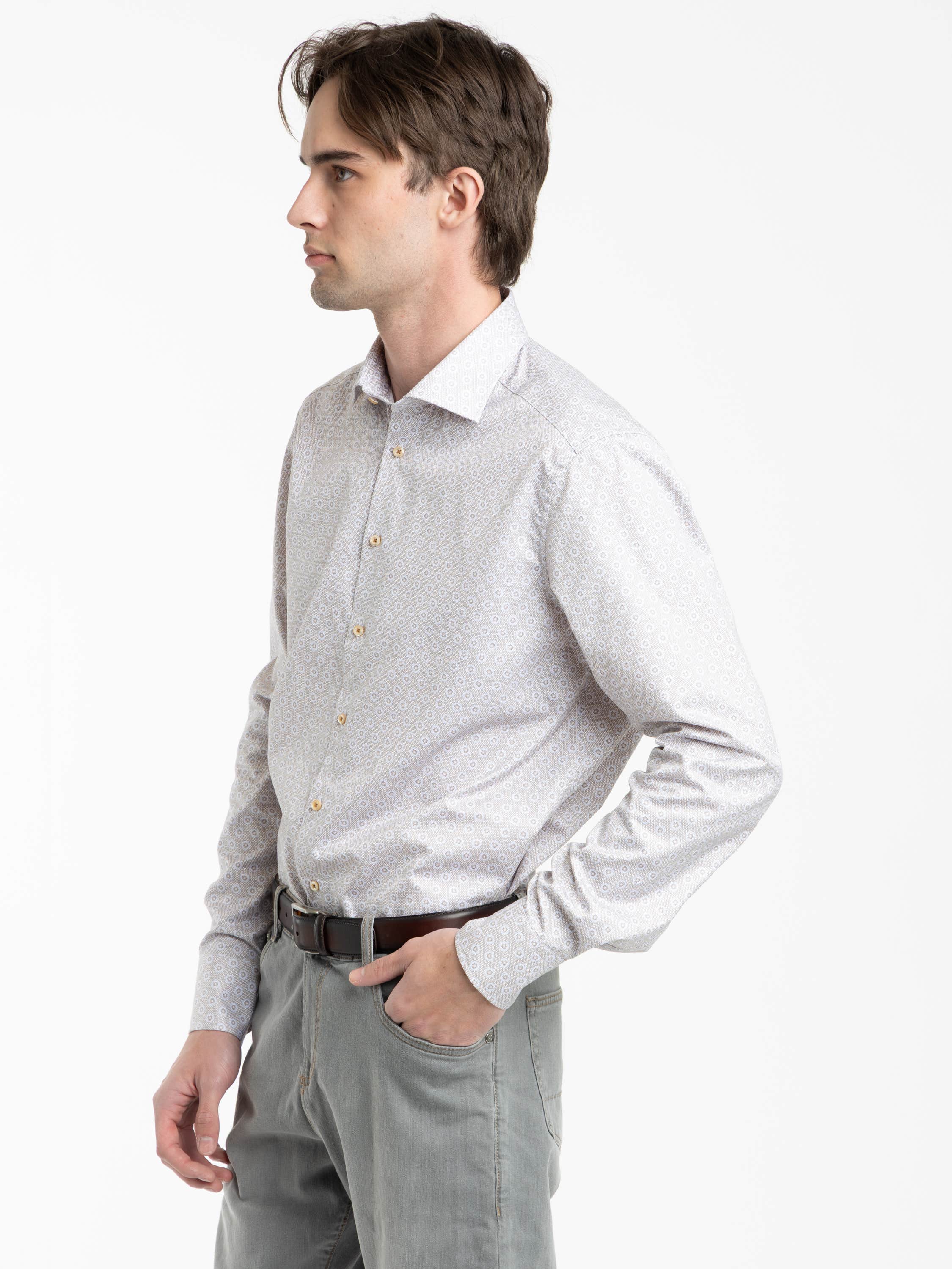 Beige Patterned Twill Shirt