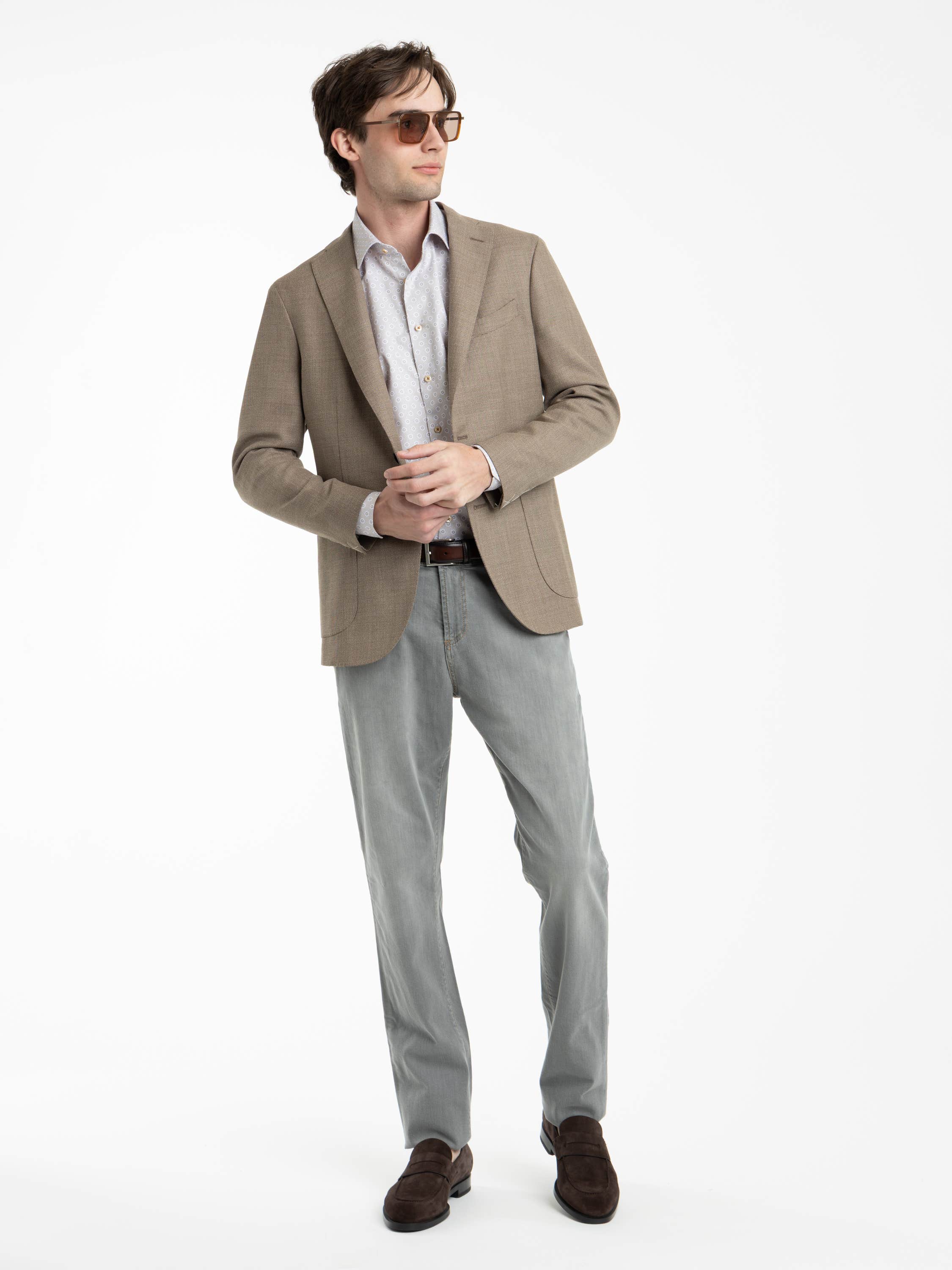 Beige Patterned Twill Shirt
