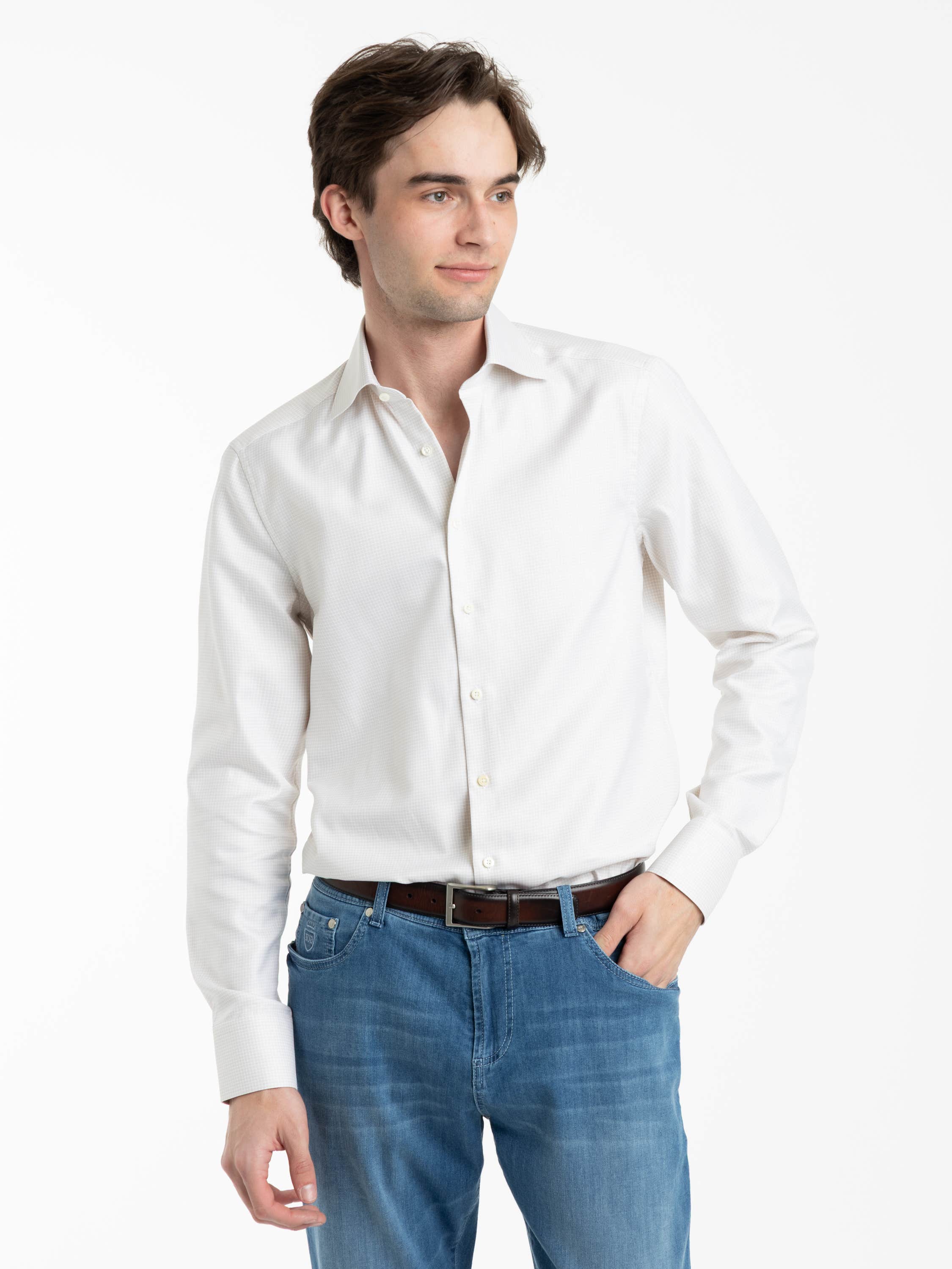Light Beige Checked Twill Shirt