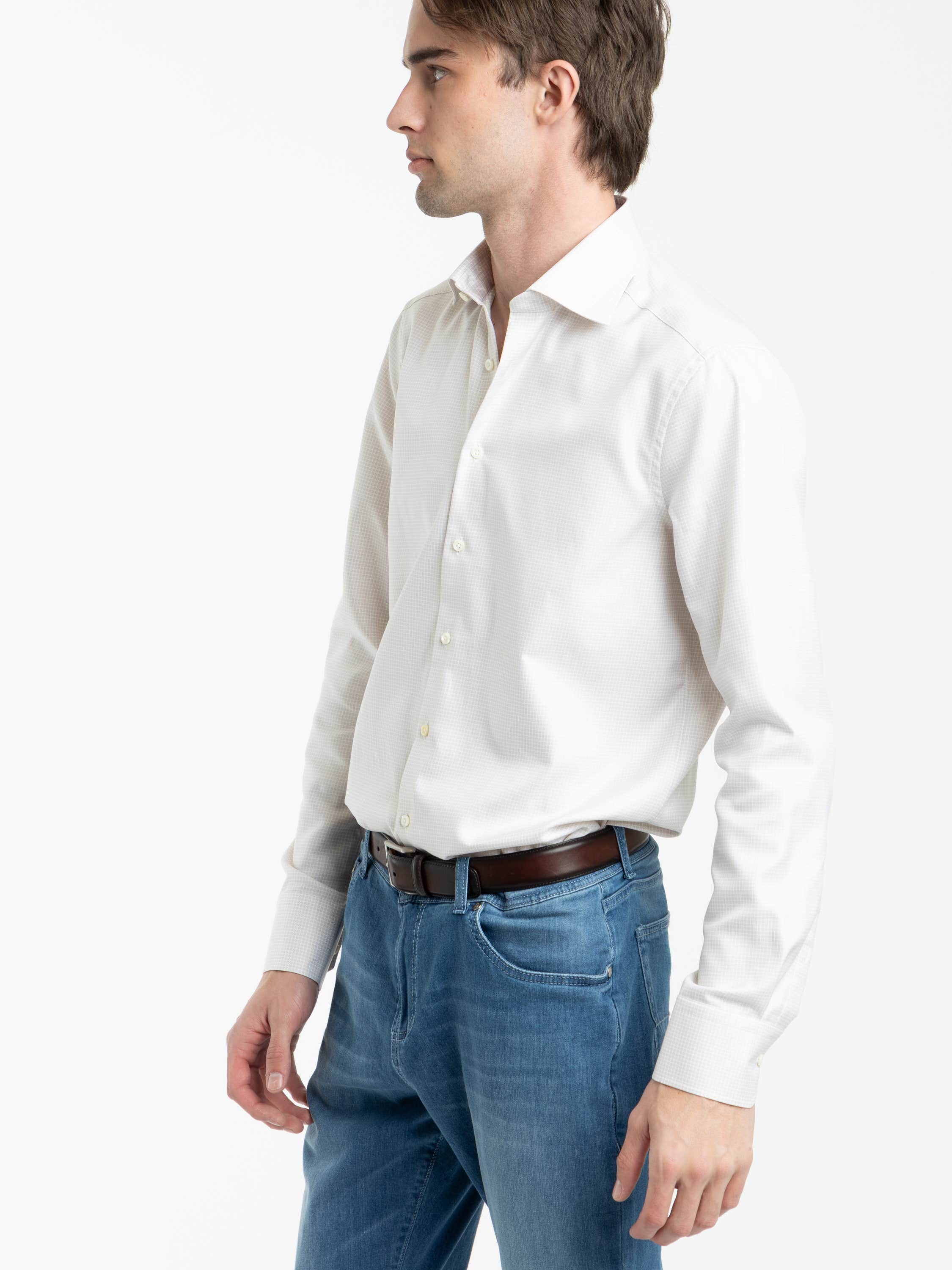 Light Beige Checked Twill Shirt – The Helm Clothing