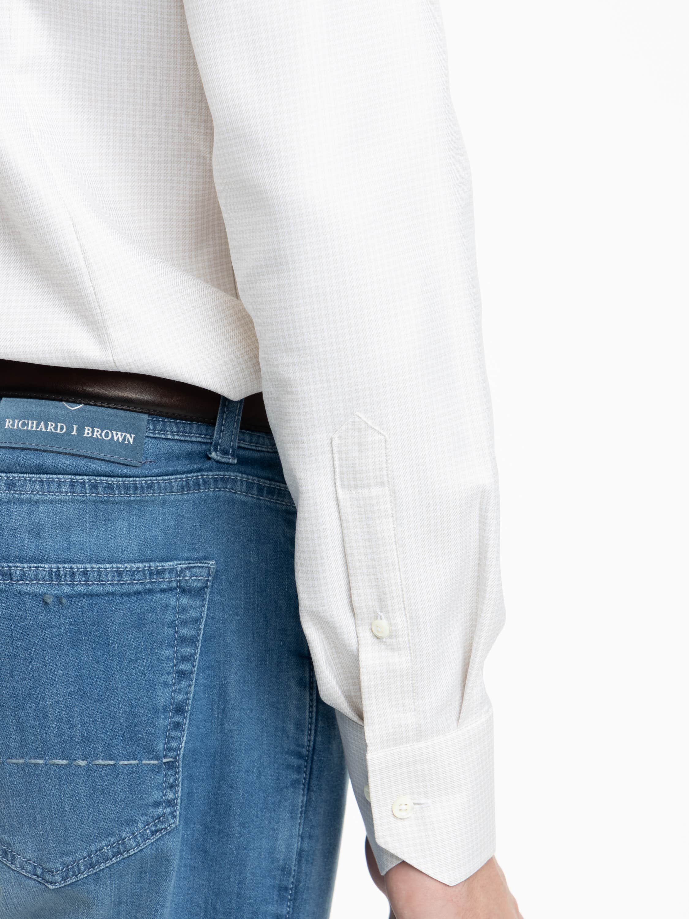 Light Beige Checked Twill Shirt