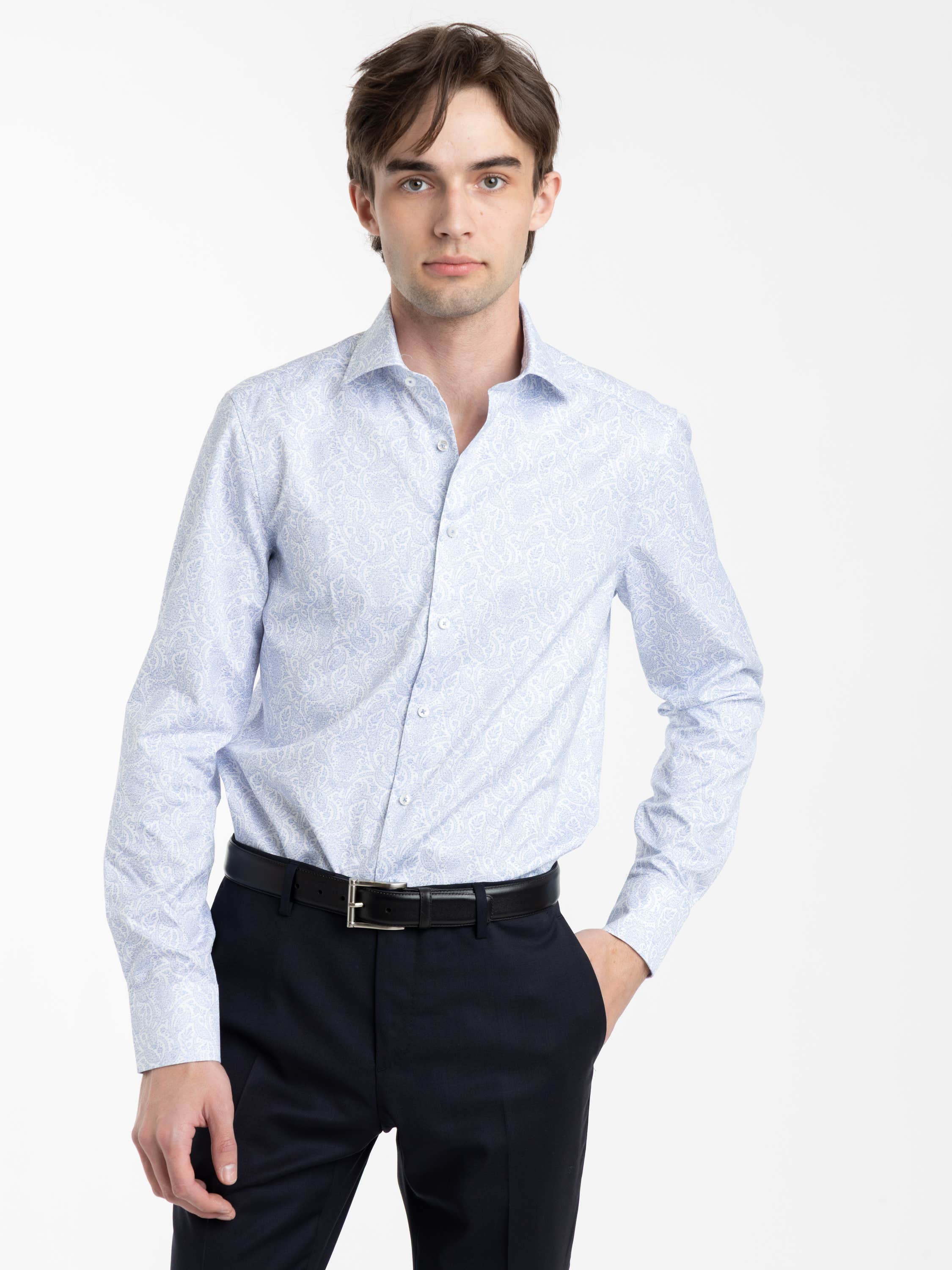 Light Blue Slimline Patterned Shirt