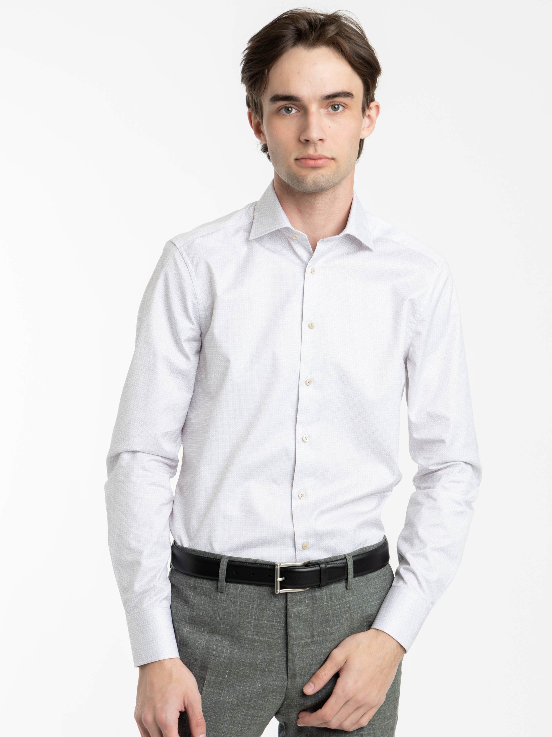Light Blue Slimline Patterned Twill Shirt