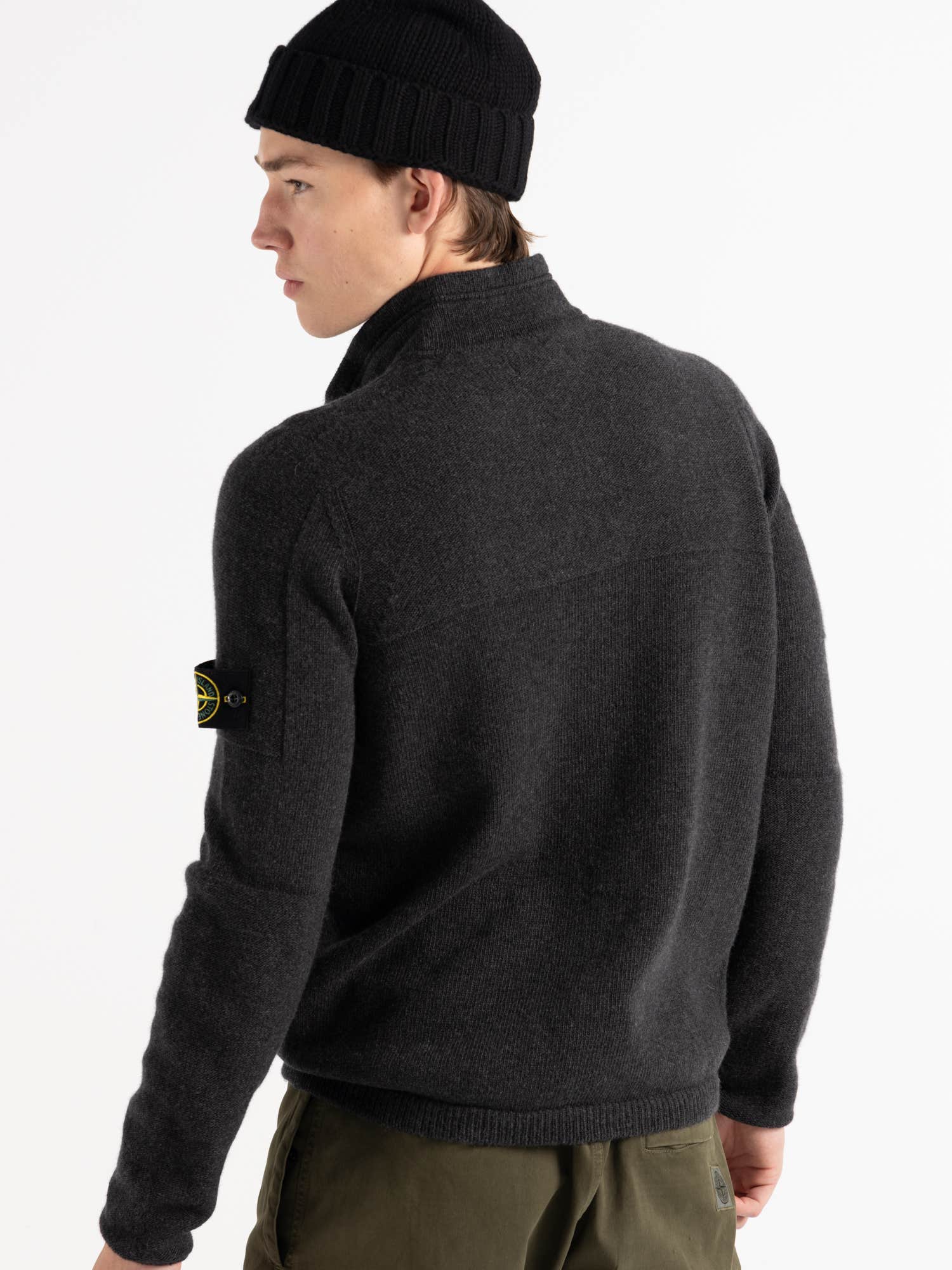 Grey Wool Blend Quarter-Zip Sweater