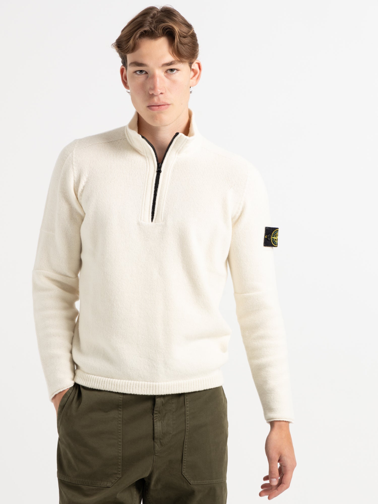 White Wool Blend Quarter Zip Sweater The Helm Clothing