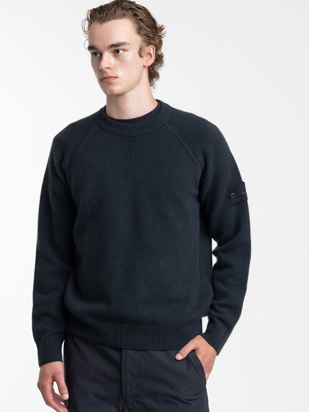 トップス Stone  Navy Knitted Crewneck Navy Blue Crewneck Sweater with Stitch Details 508A3