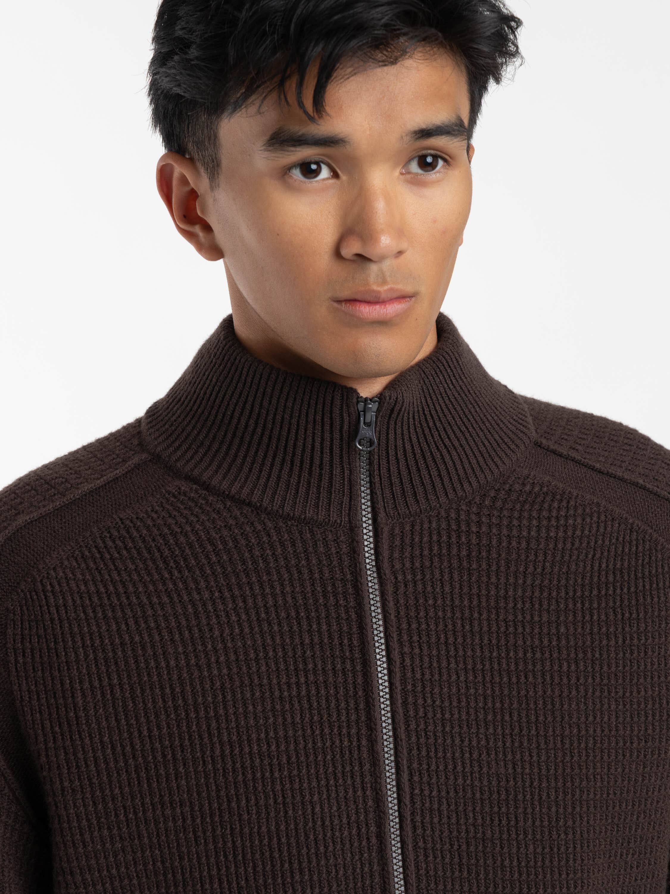 Brown Zip Up Wool Ghost Sweater