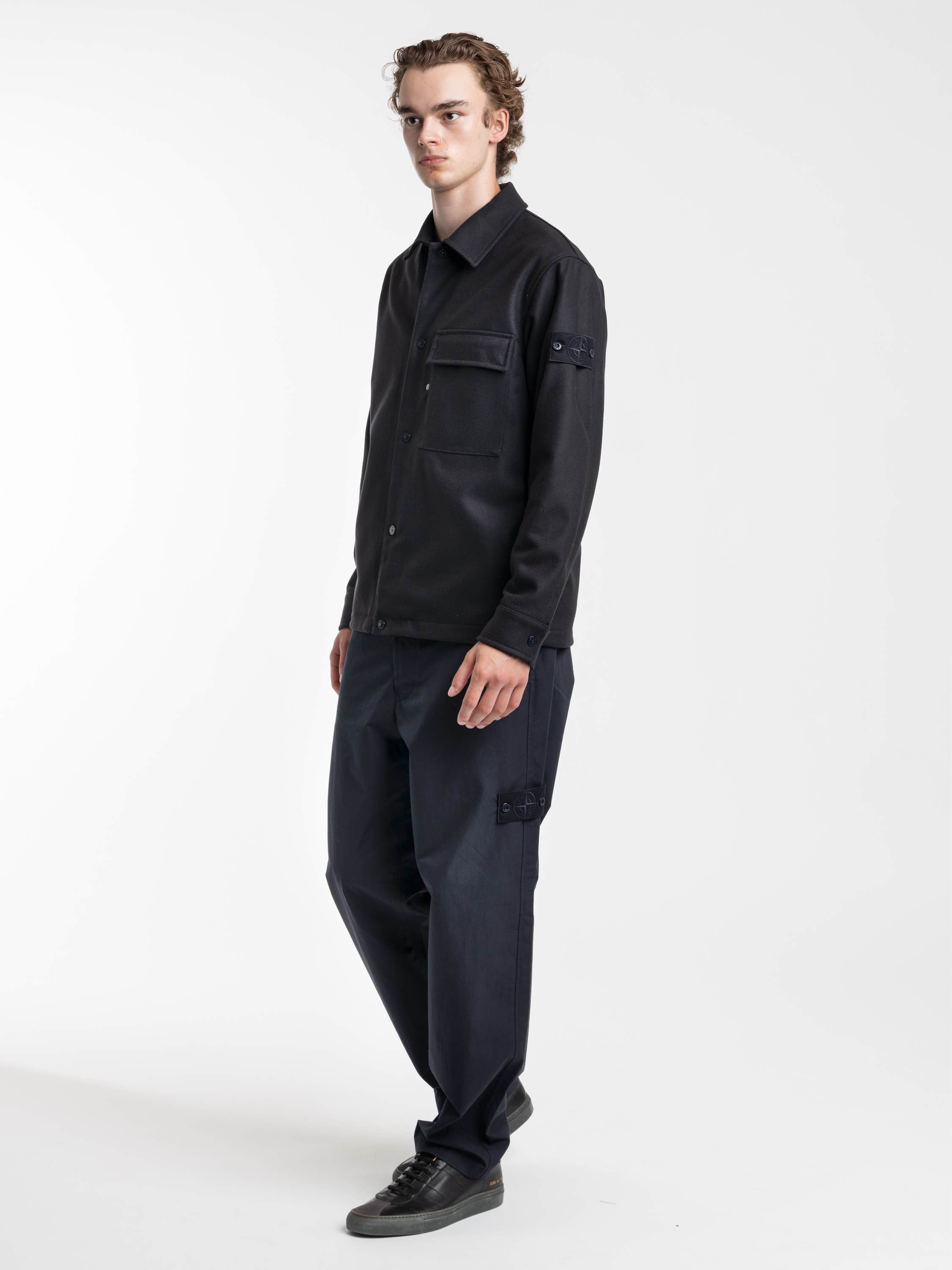 Navy Wool-Nylon Ghost Flannel Overshirt