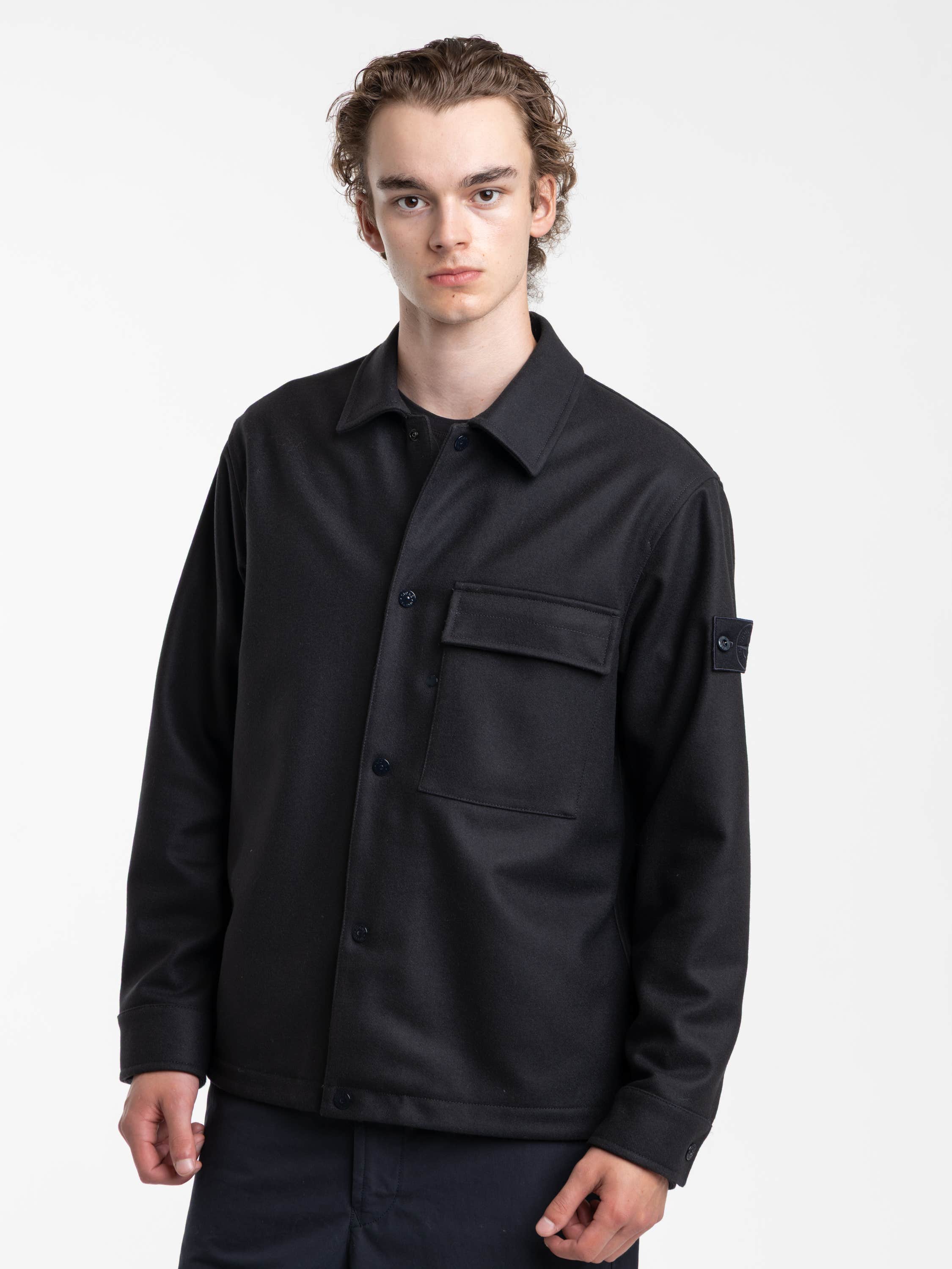 Navy Wool-Nylon Ghost Flannel Overshirt