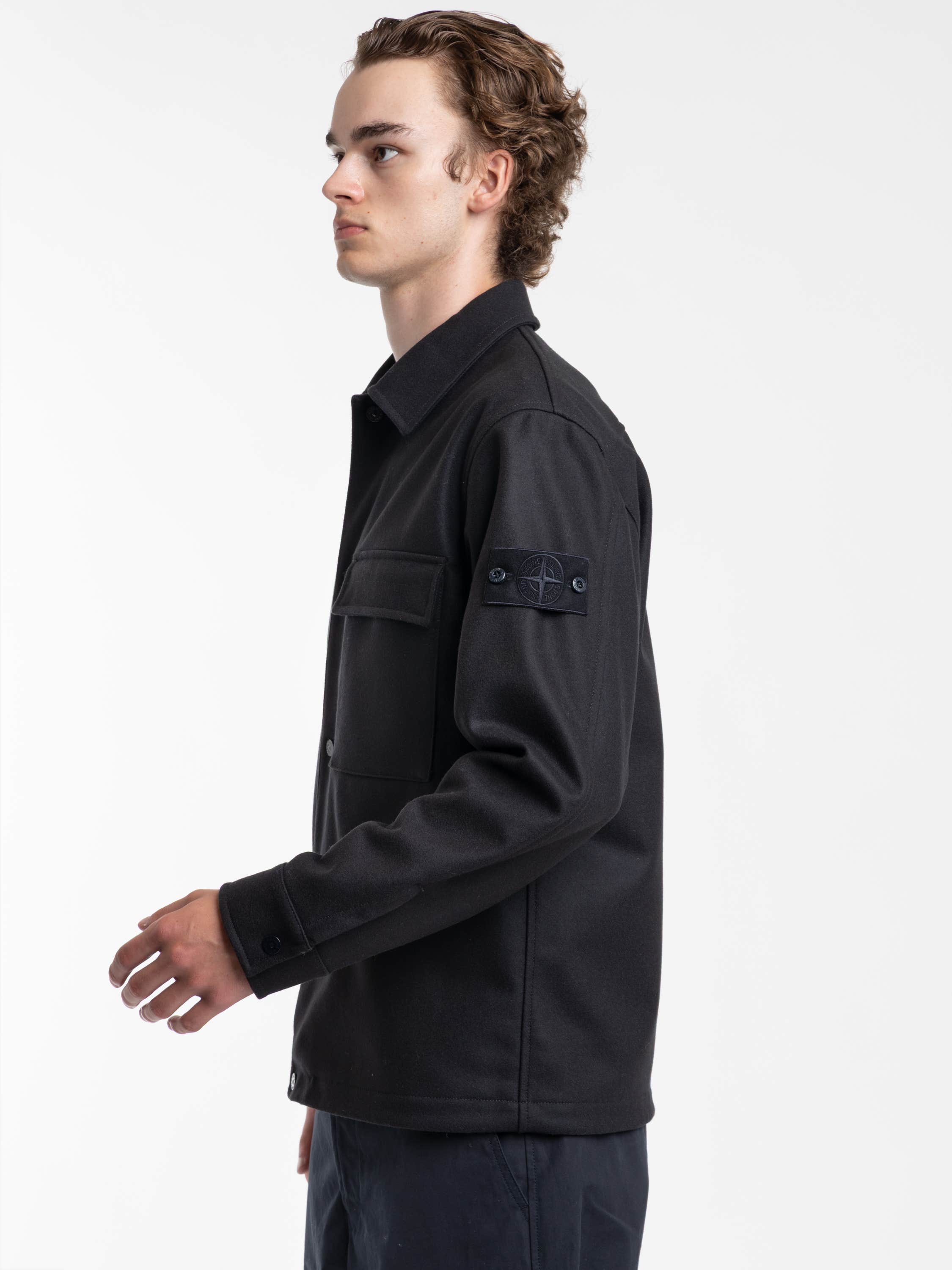 Navy Wool-Nylon Ghost Flannel Overshirt