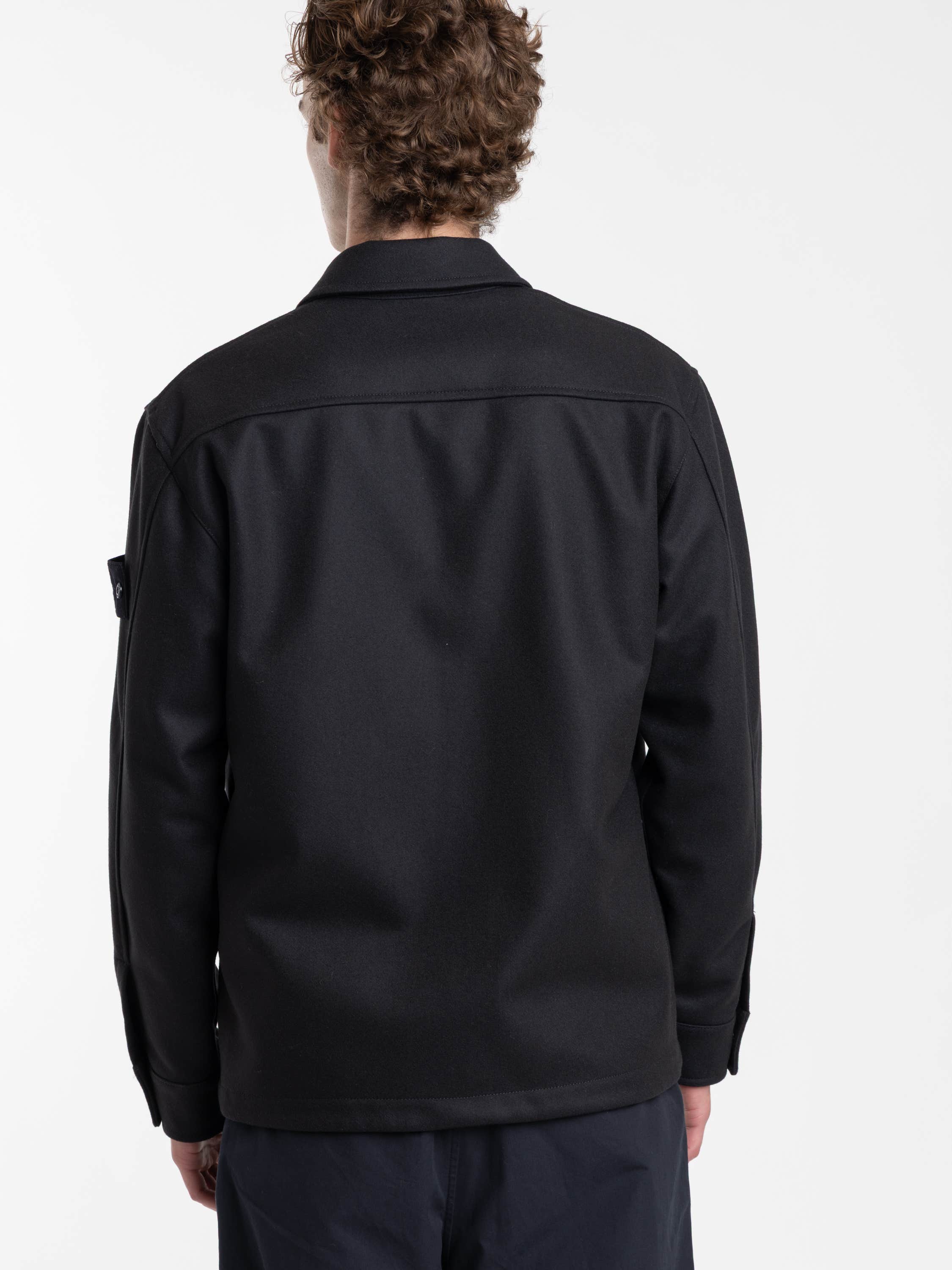 Navy Wool-Nylon Ghost Flannel Overshirt