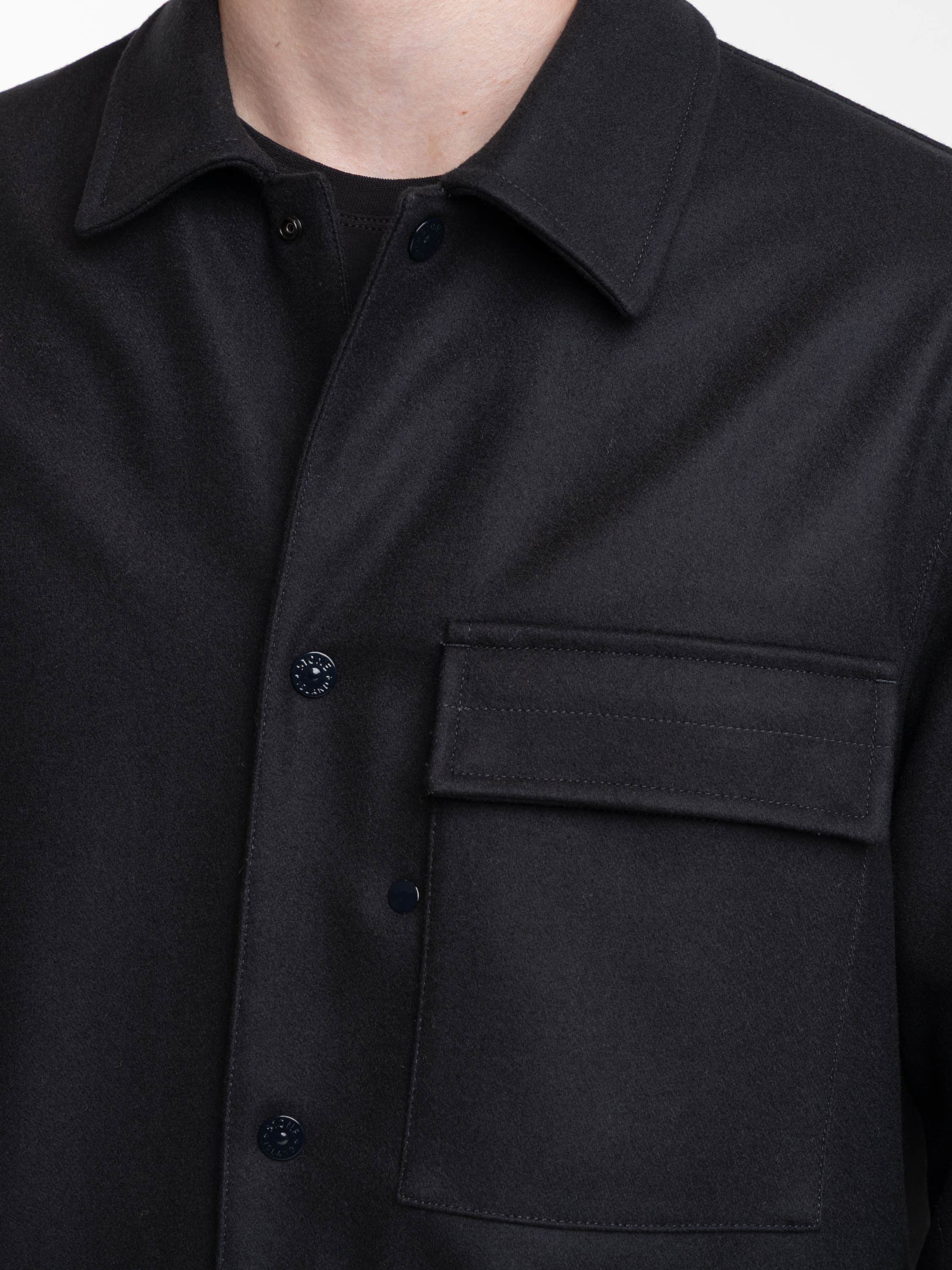 Navy Wool-Nylon Ghost Flannel Overshirt