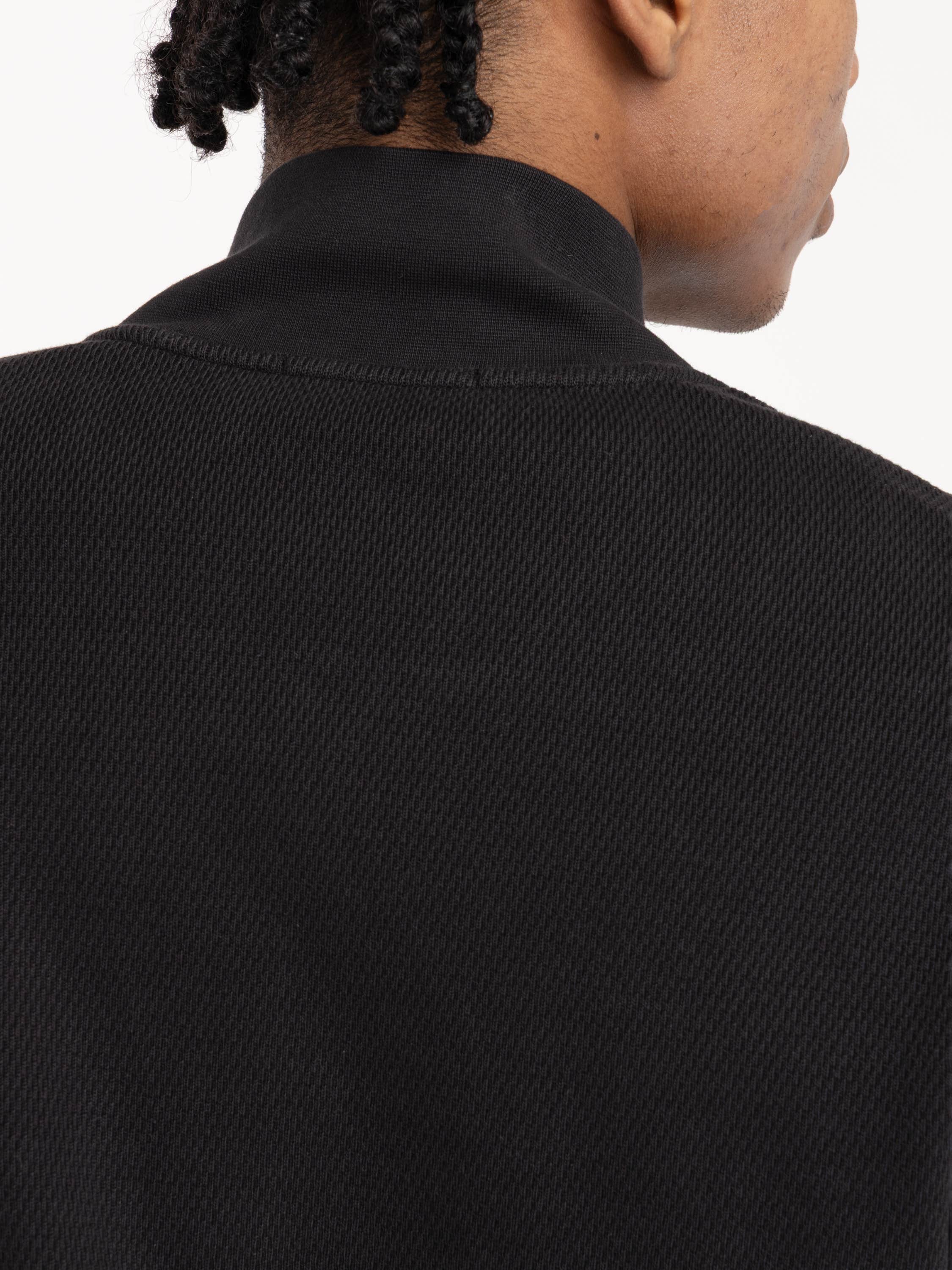 Black Mesh Stitch Organic Cotton Fleece Track Jacket With Pockets
