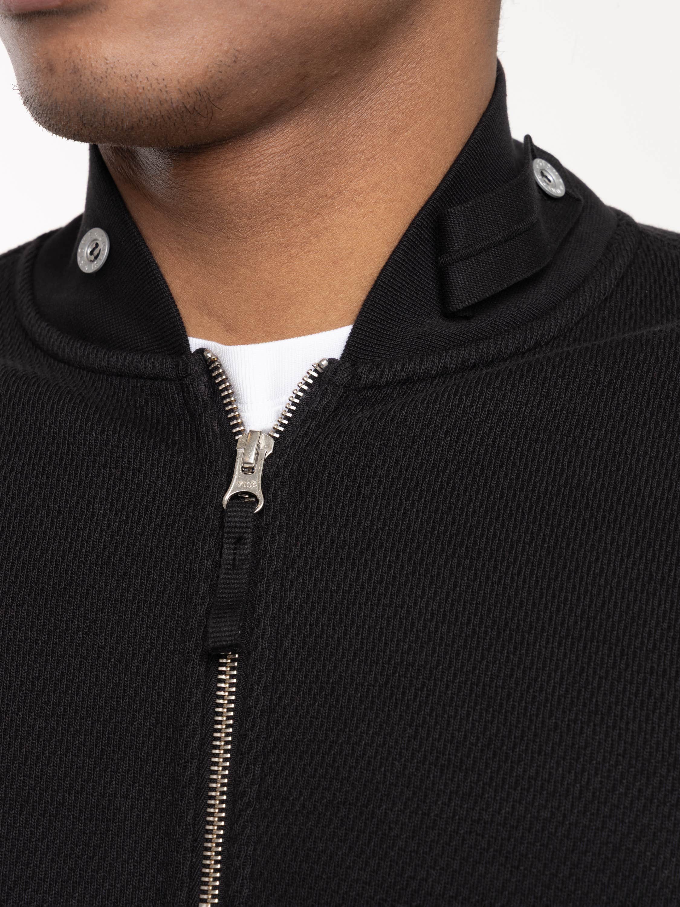 Black Mesh Stitch Organic Cotton Fleece Track Jacket With Pockets
