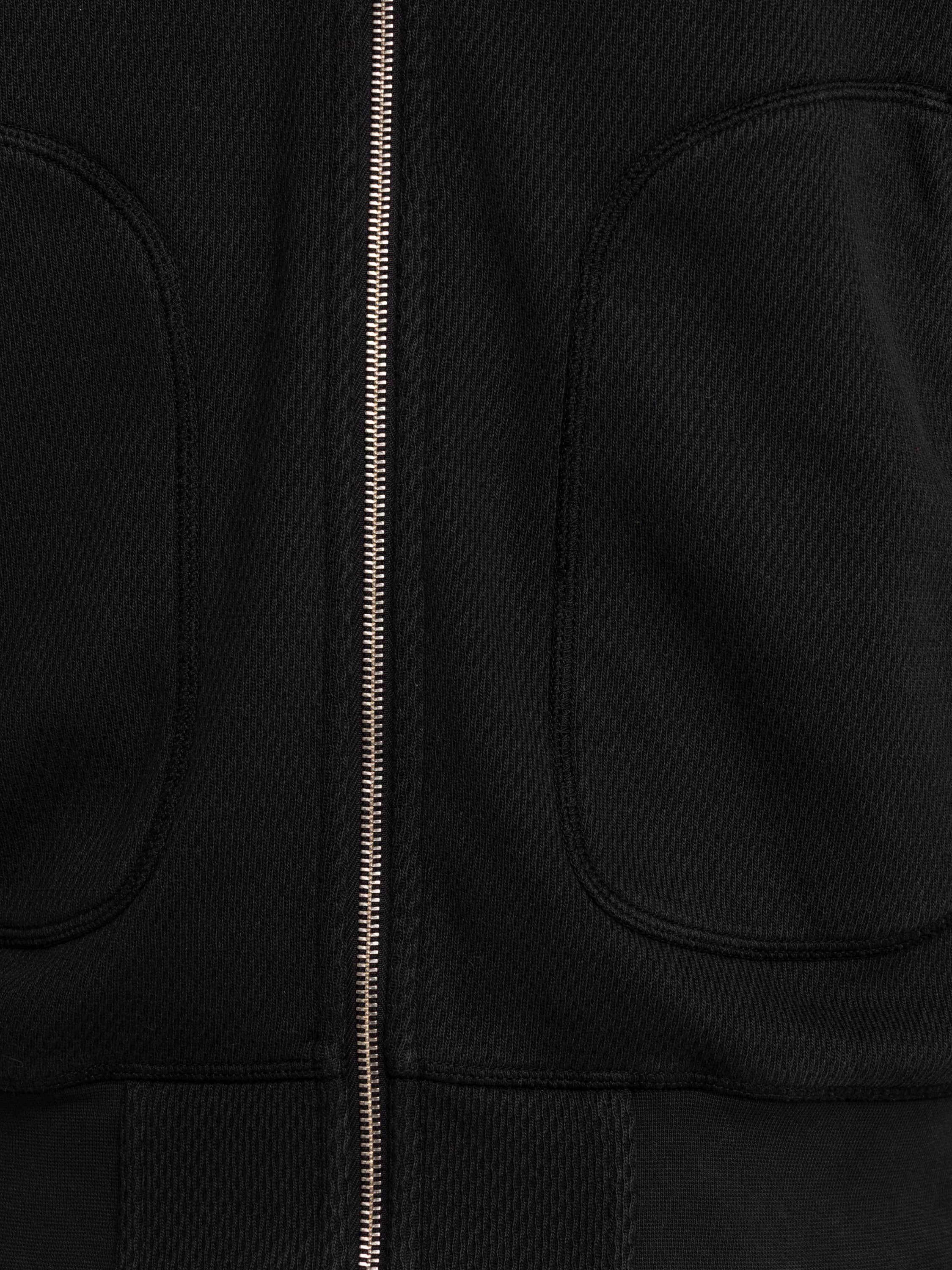 Black Mesh Stitch Organic Cotton Fleece Track Jacket With Pockets