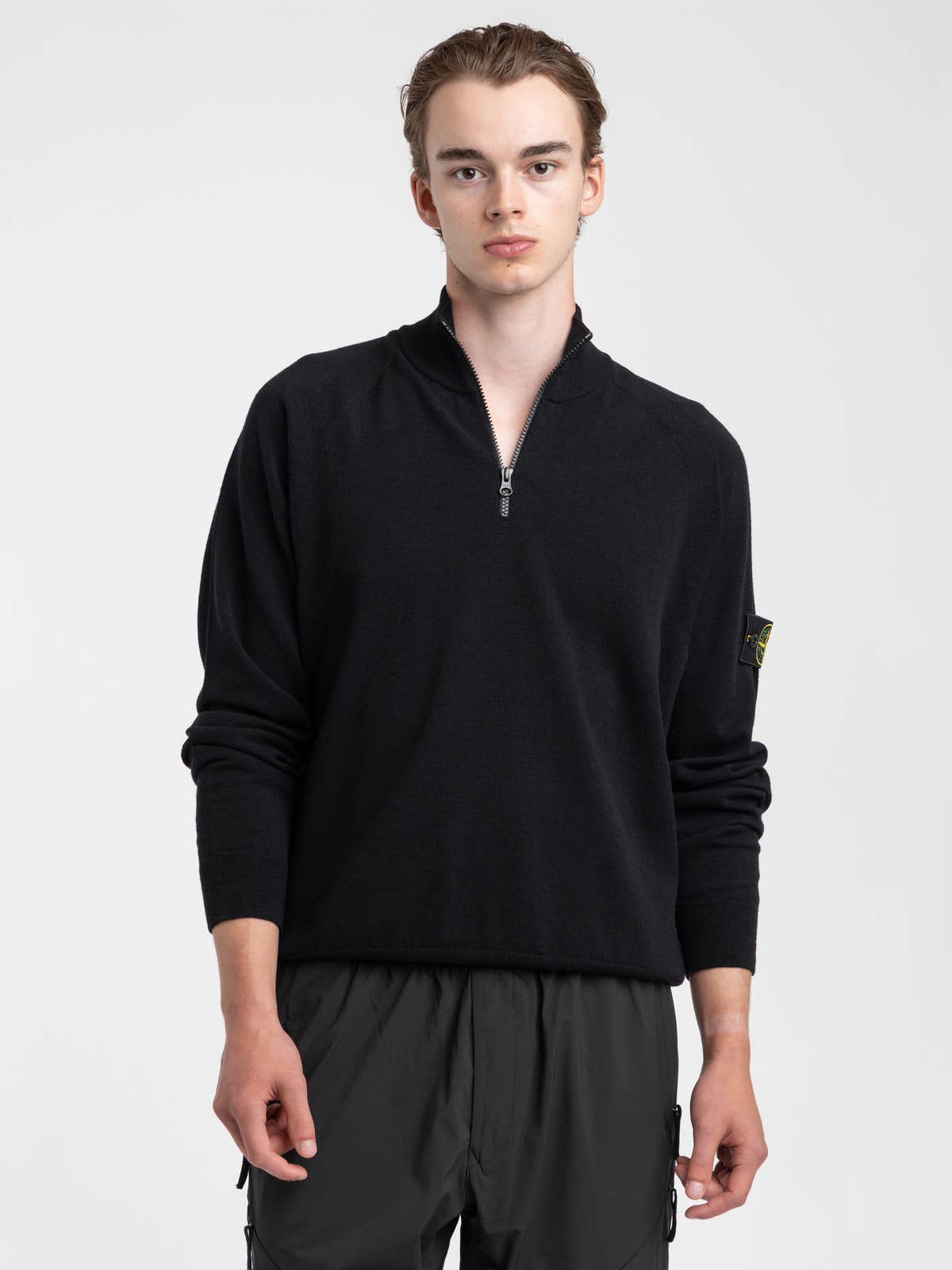 Black Organic Cotton Fleece Quarter-Zip Sweatshirt