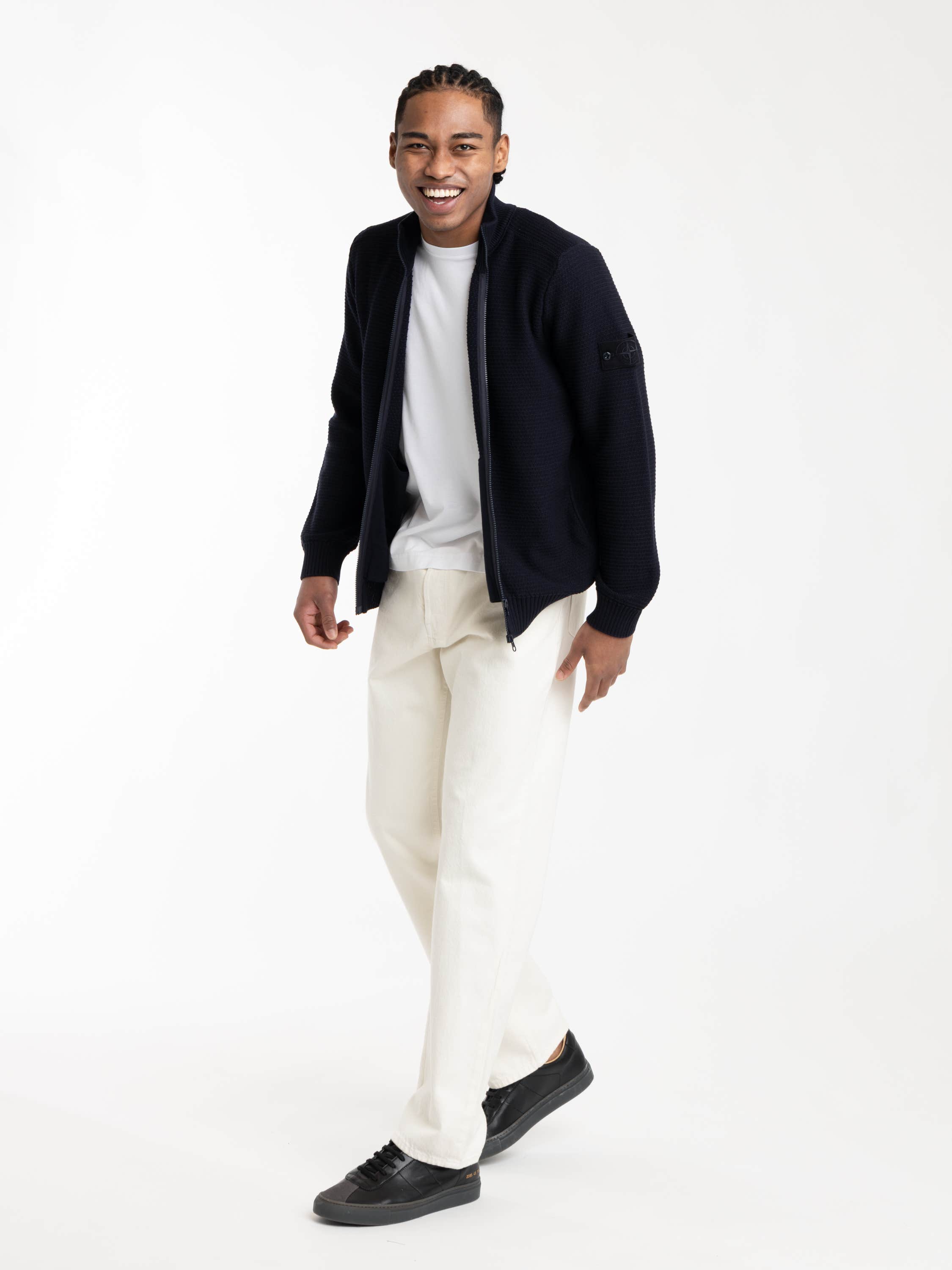Navy Blue Ribbed Soft Organic Cotton Zip-Up Sweater