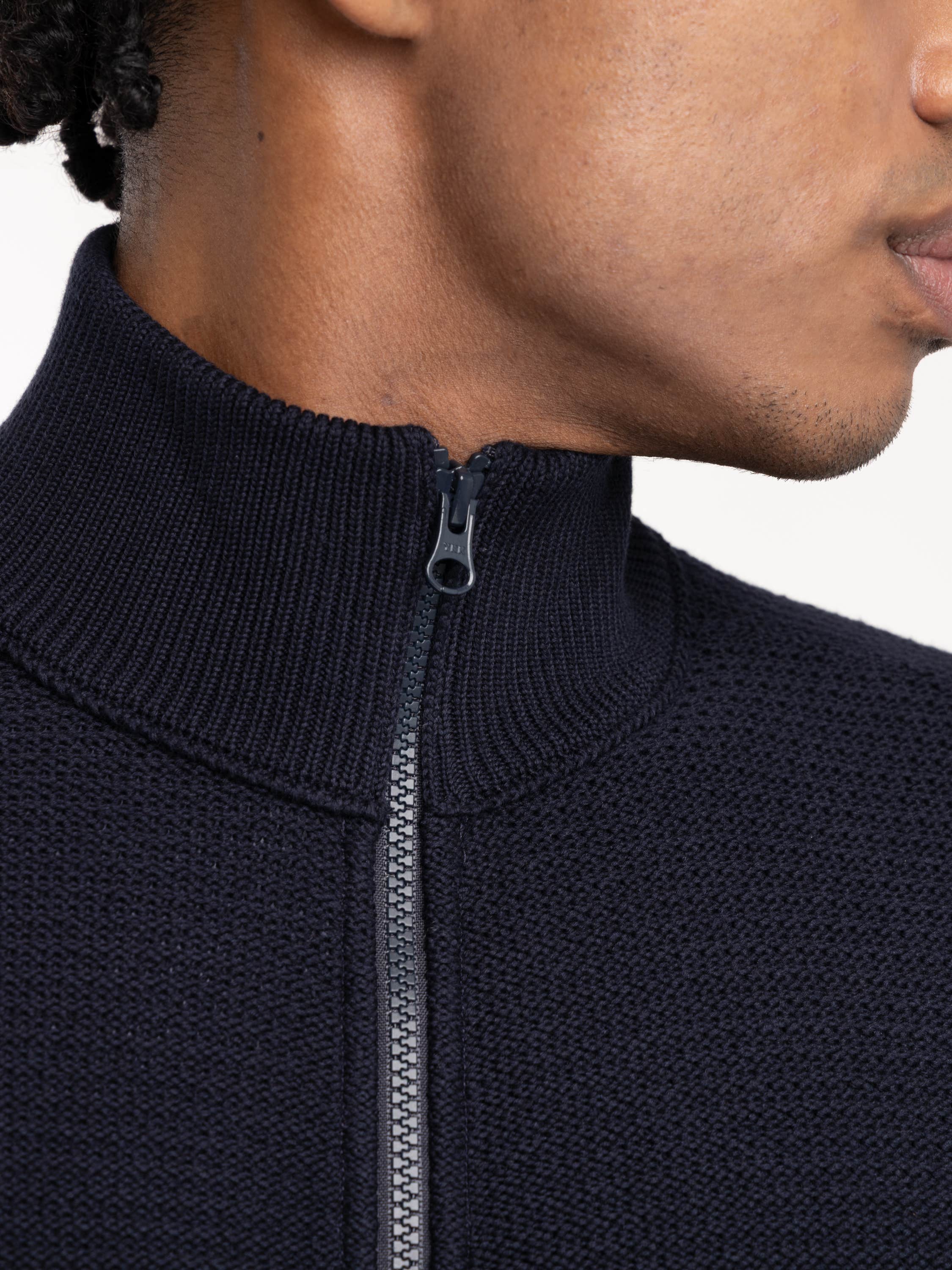 Navy Blue Ribbed Soft Organic Cotton Zip-Up Sweater