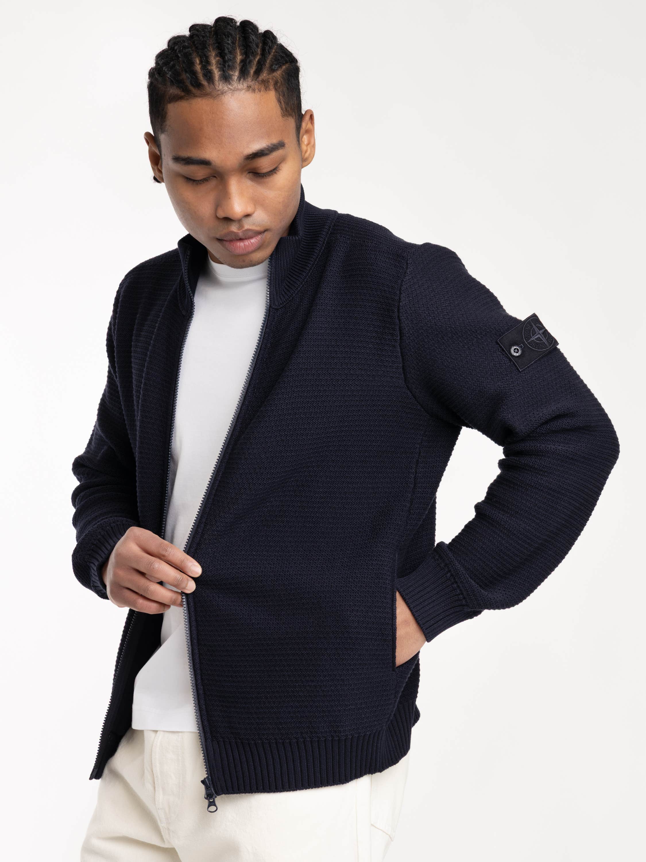 Navy Blue Ribbed Soft Organic Cotton Zip-Up Sweater