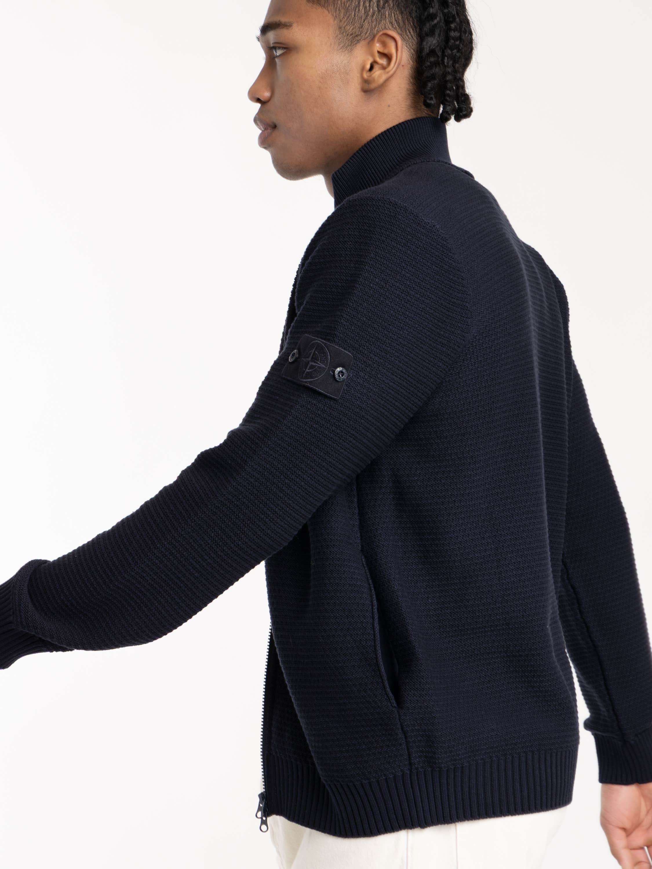 Navy Blue Ribbed Soft Organic Cotton Zip-Up Sweater