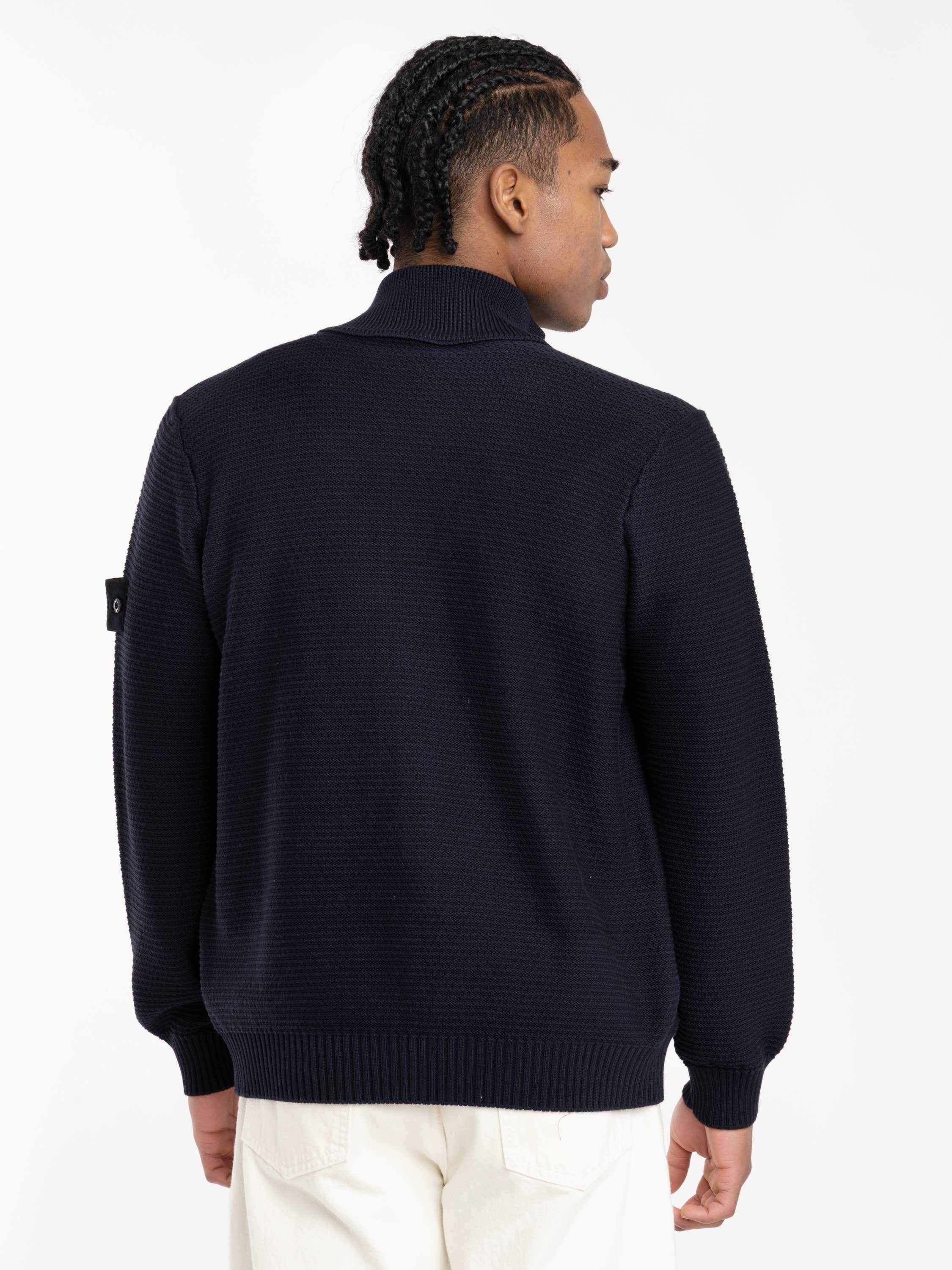 Navy Blue Ribbed Soft Organic Cotton Zip-Up Sweater