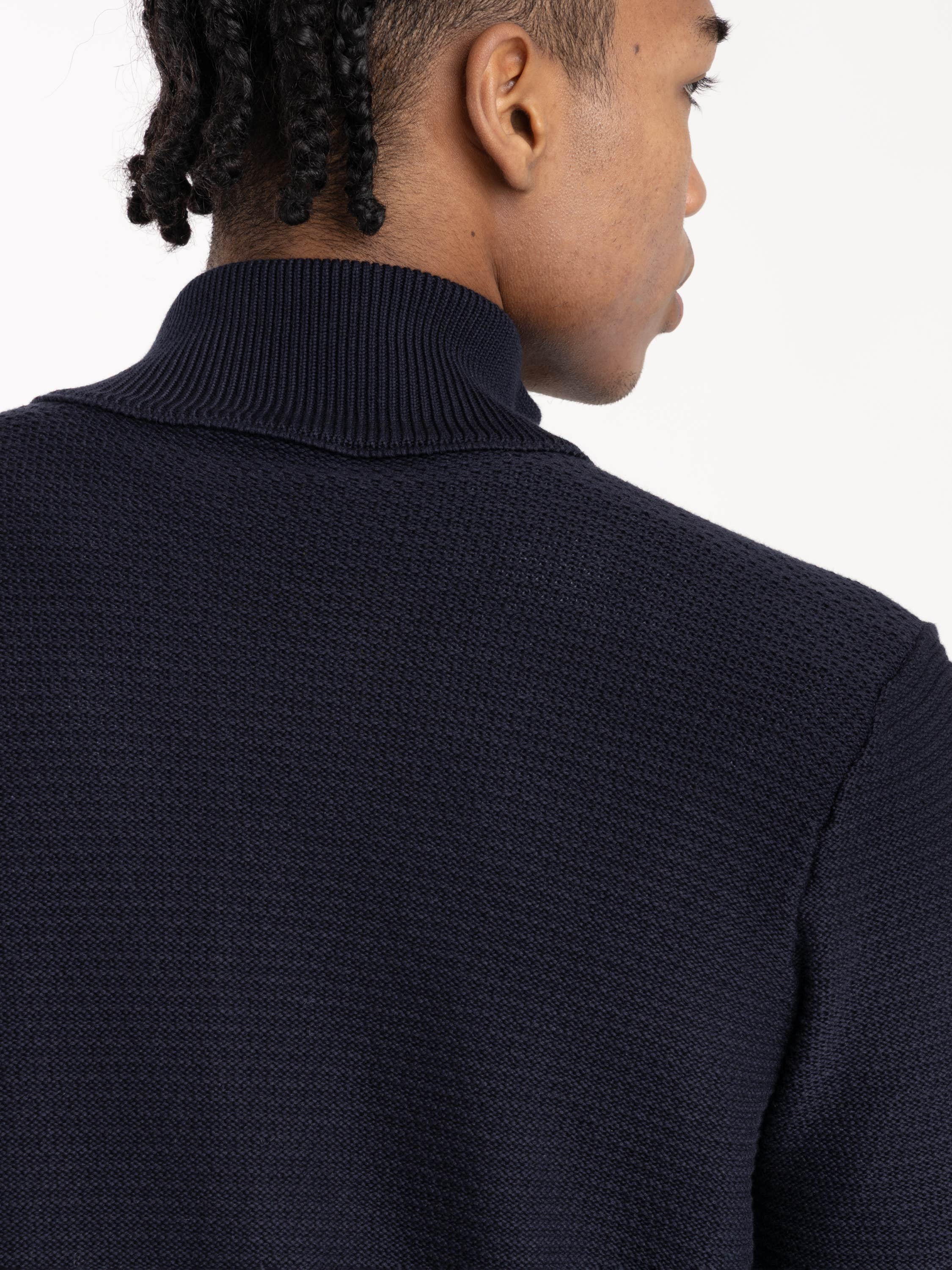 Navy Blue Ribbed Soft Organic Cotton Zip-Up Sweater