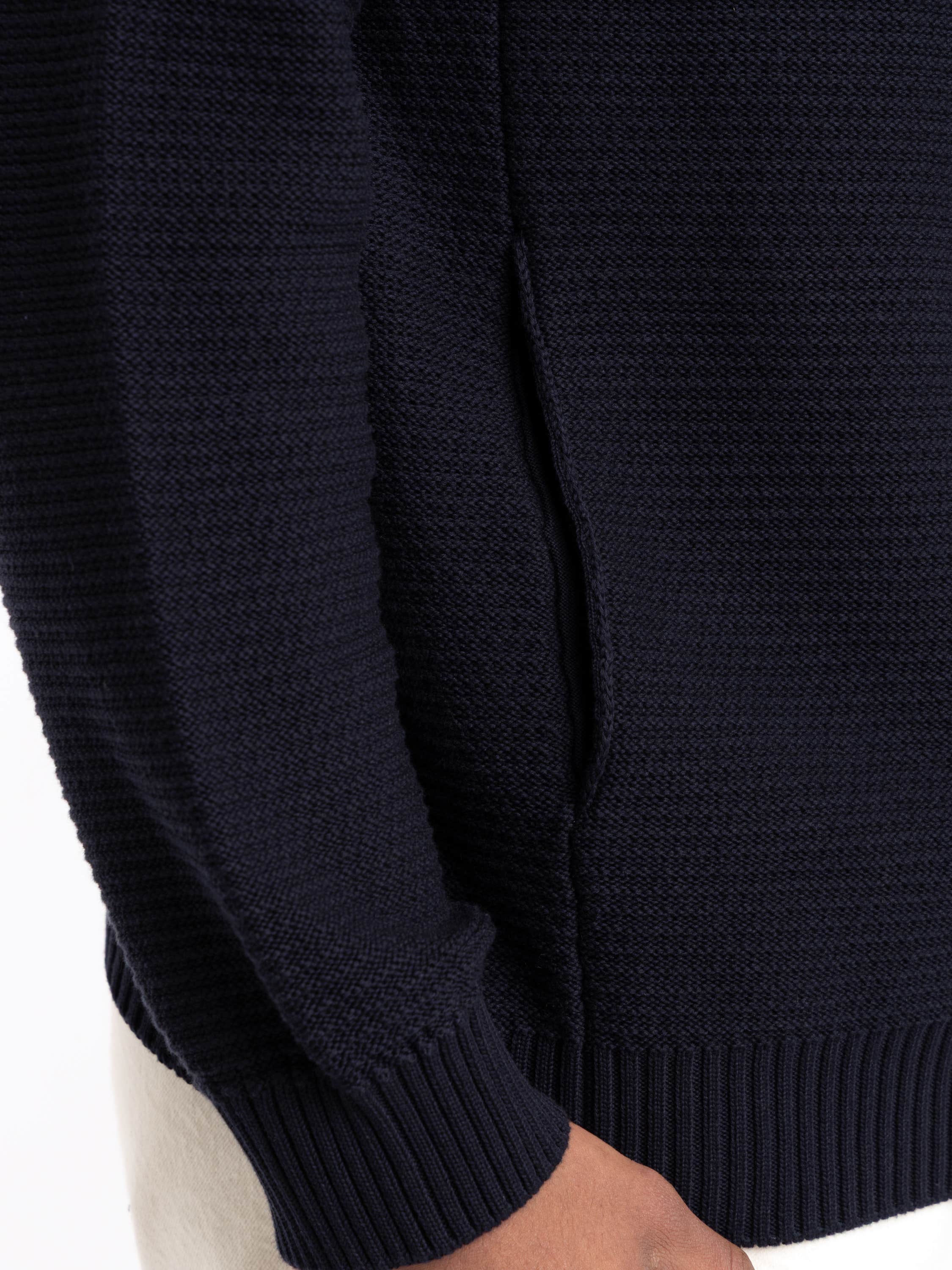 Navy Blue Ribbed Soft Organic Cotton Zip-Up Sweater