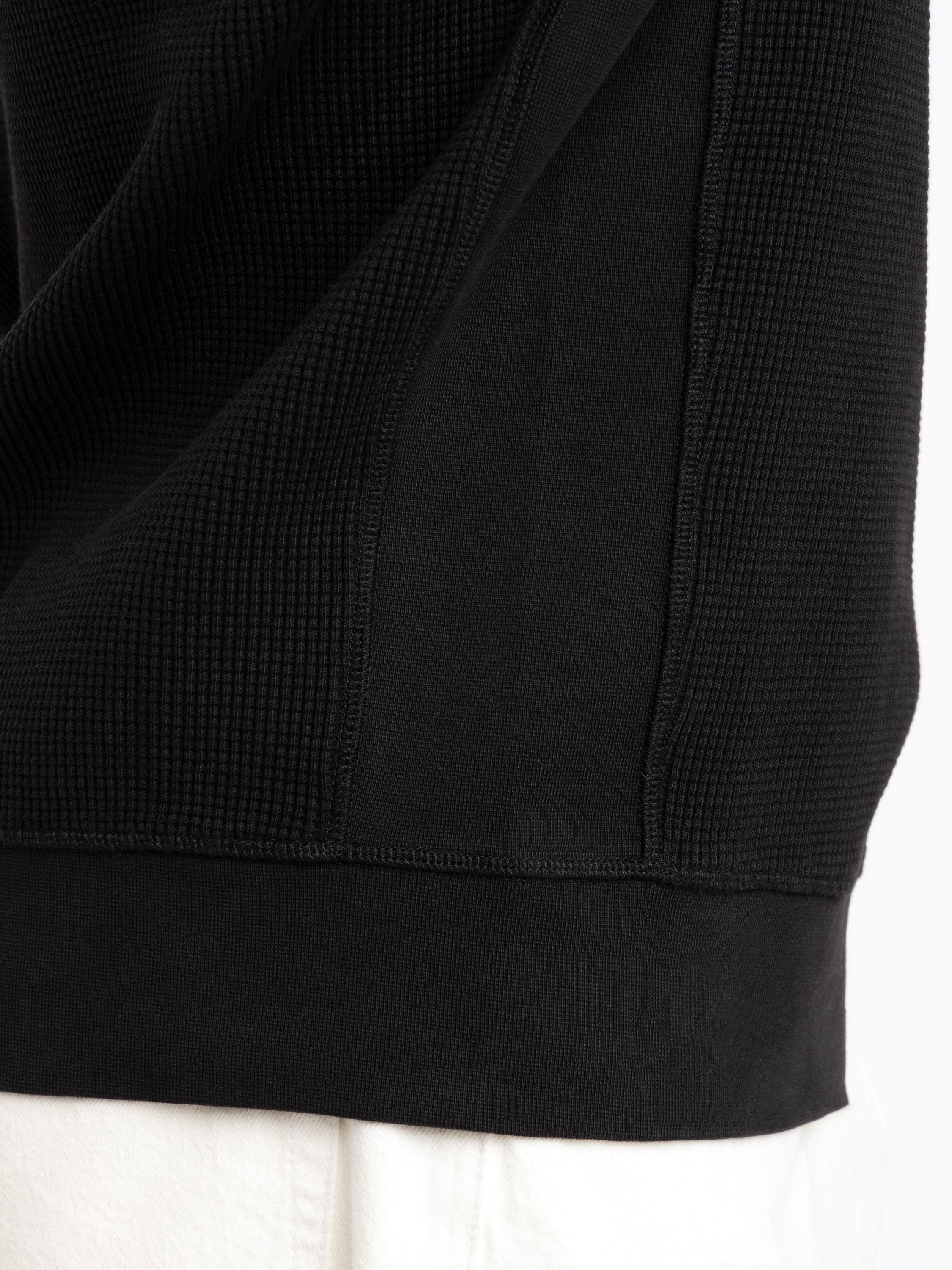 Black Organic Cotton Waffle Fleece Crewneck Sweatshirt