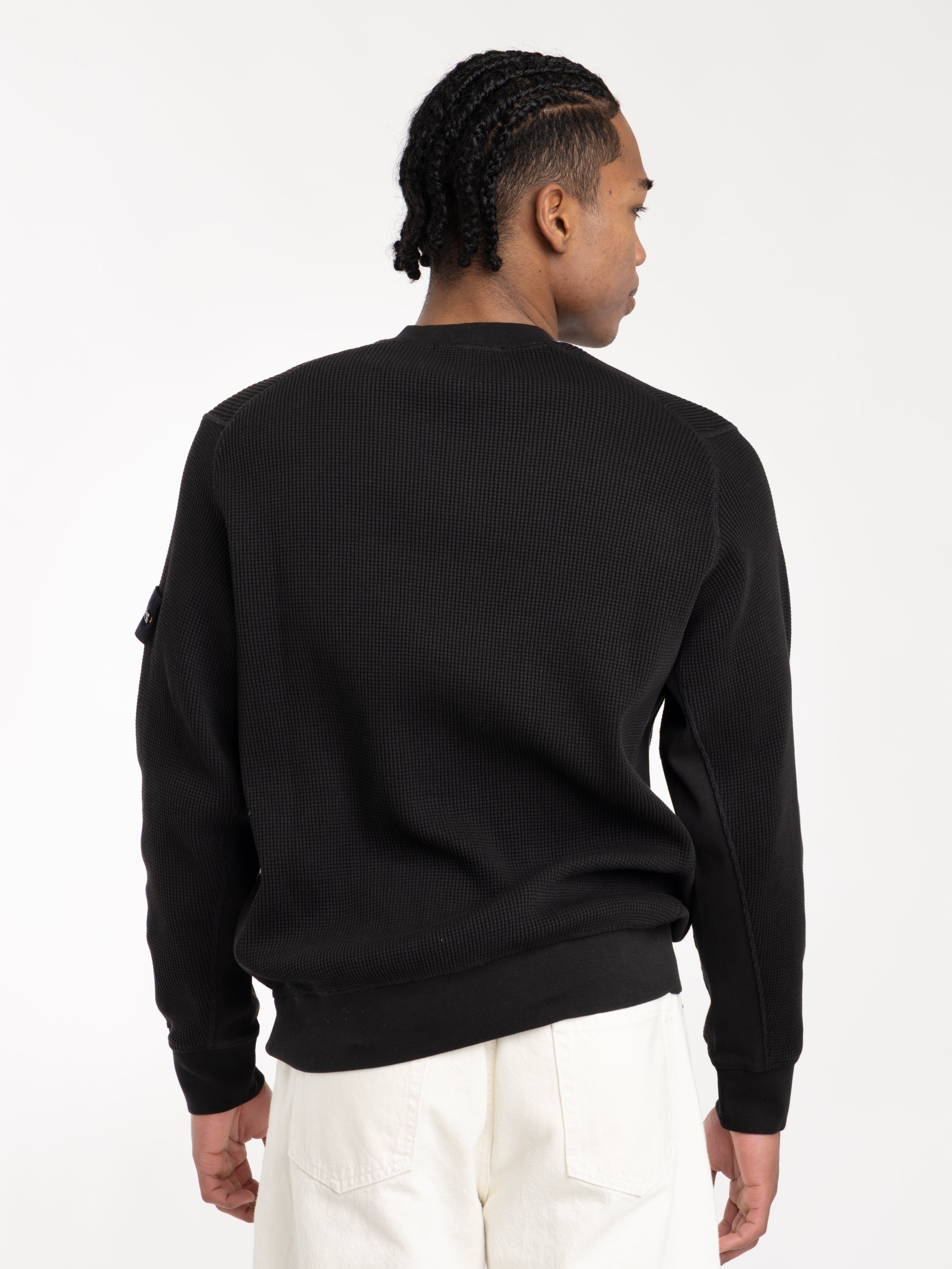 Black Organic Cotton Waffle Fleece Crewneck Sweatshirt – The Helm