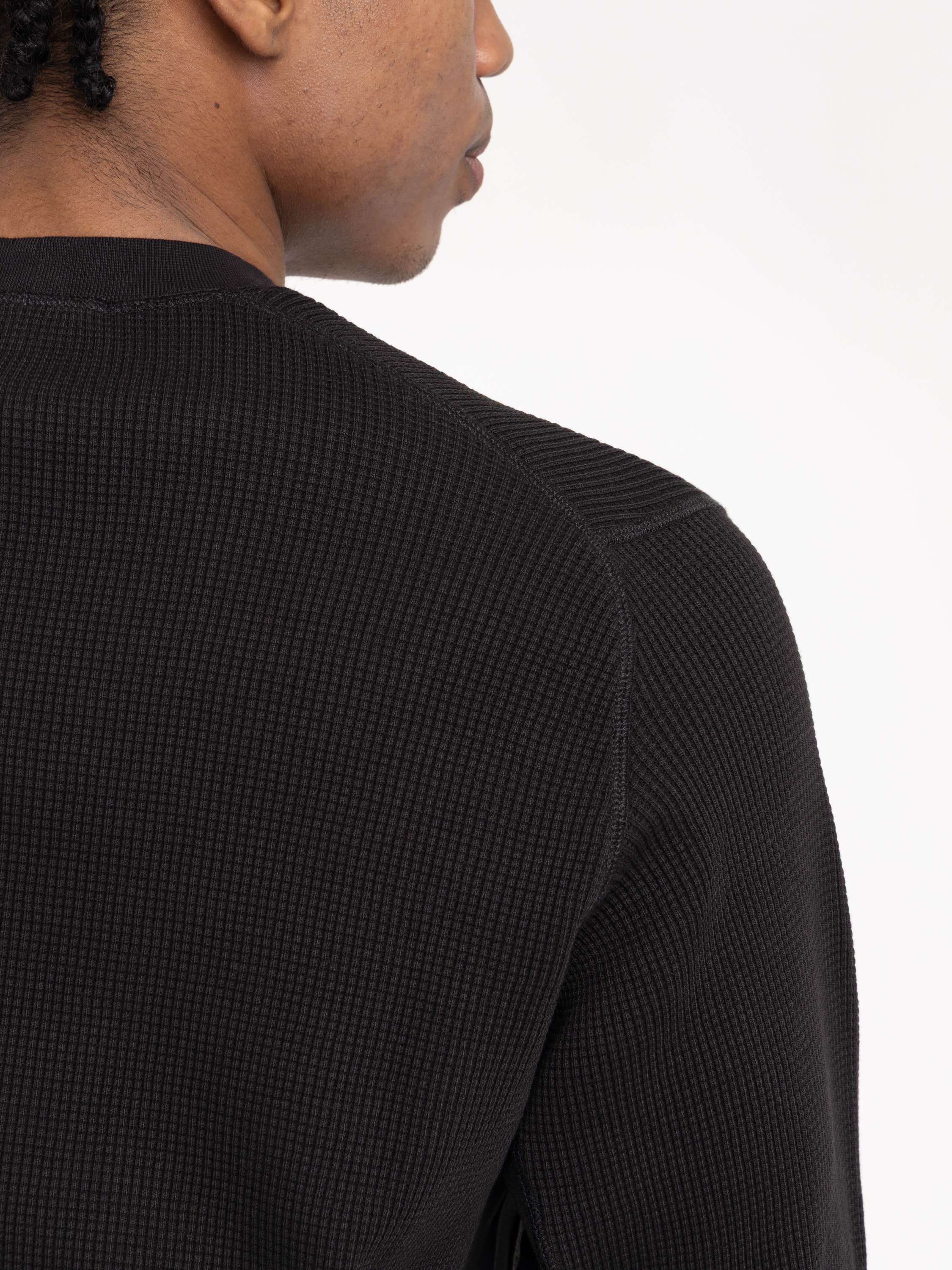 Black Organic Cotton Waffle Fleece Crewneck Sweatshirt