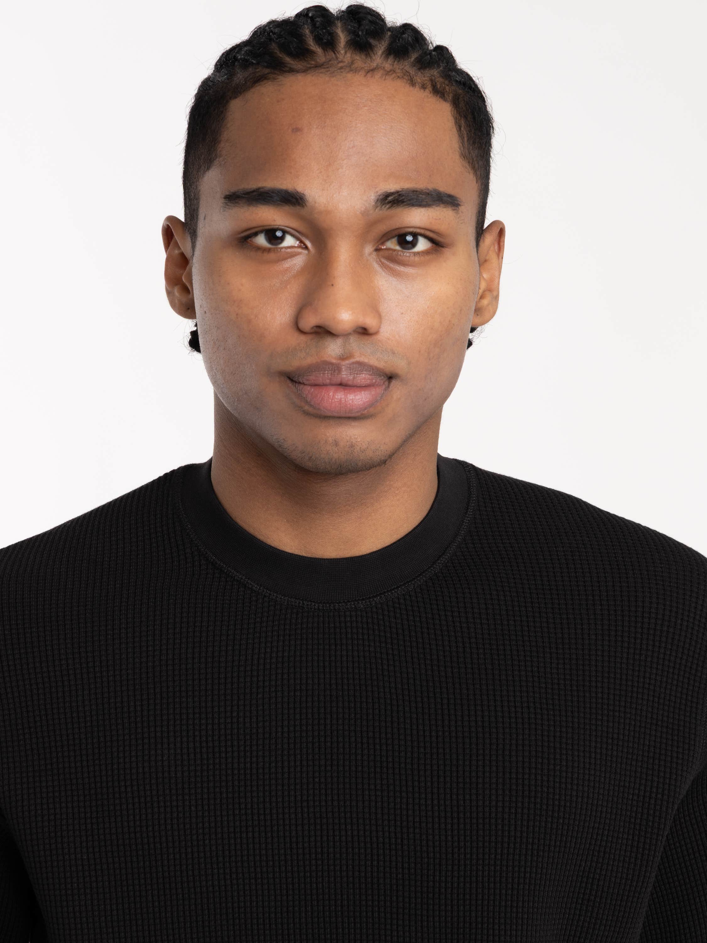Black Organic Cotton Waffle Fleece Crewneck Sweatshirt