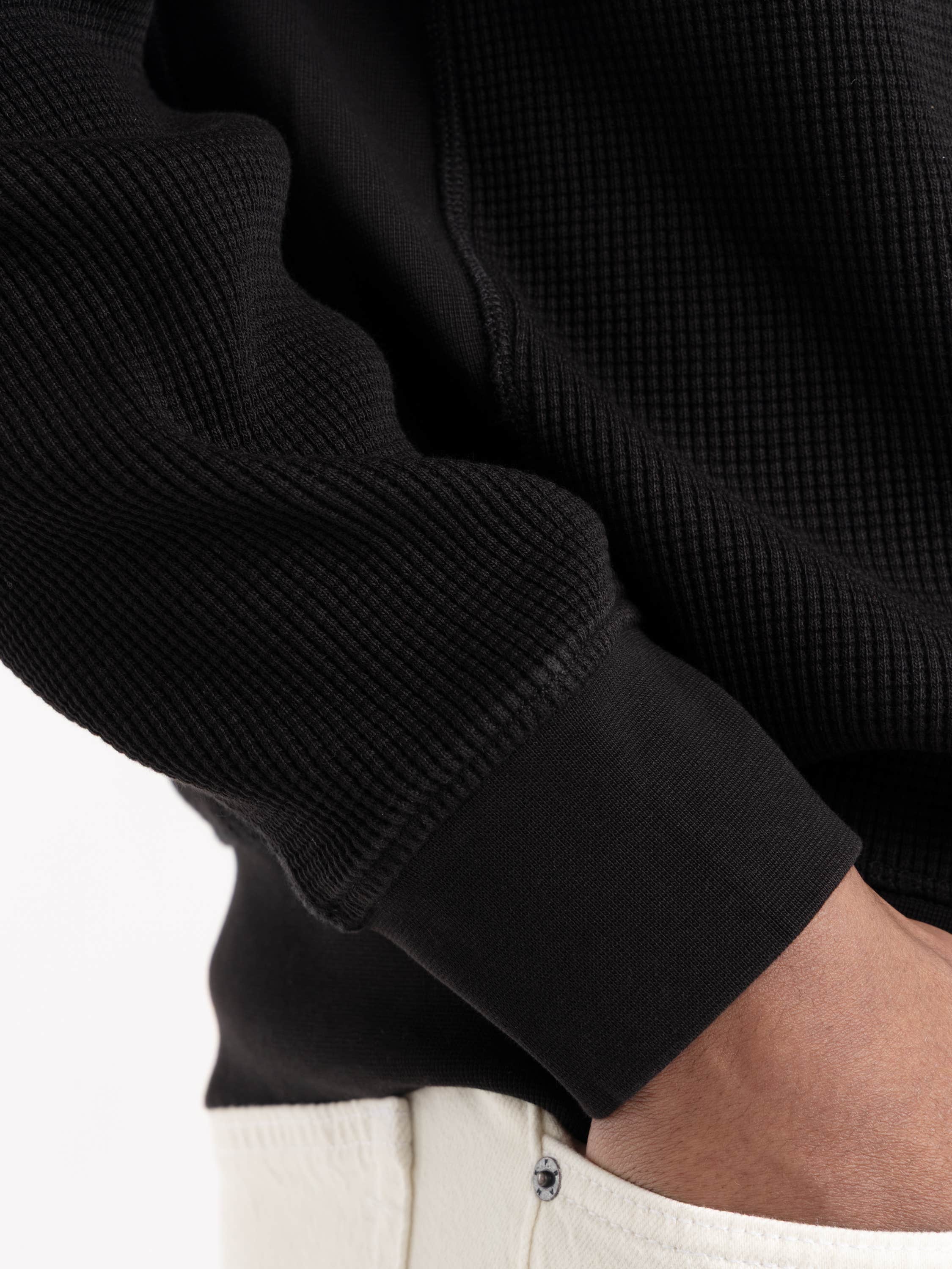 Black Organic Cotton Waffle Fleece Crewneck Sweatshirt