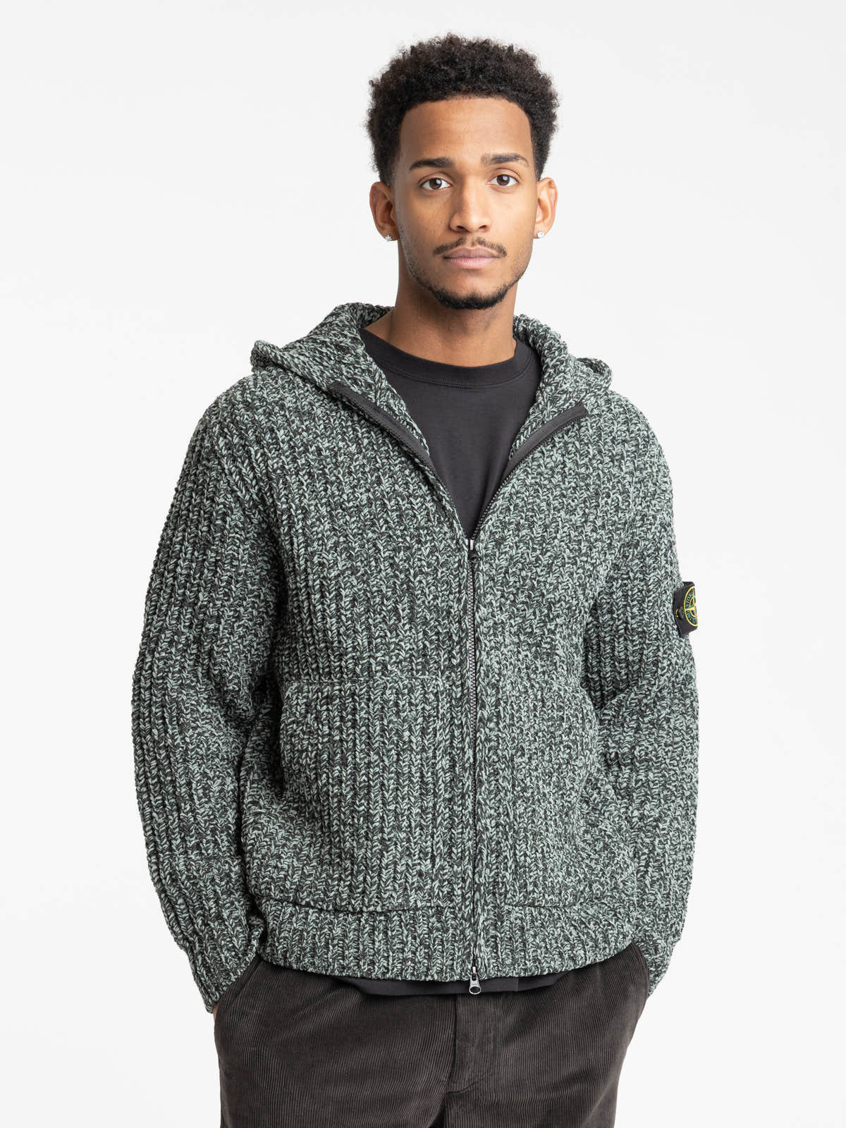 Forest Green Logo-Patch Zip-Up Hoodie